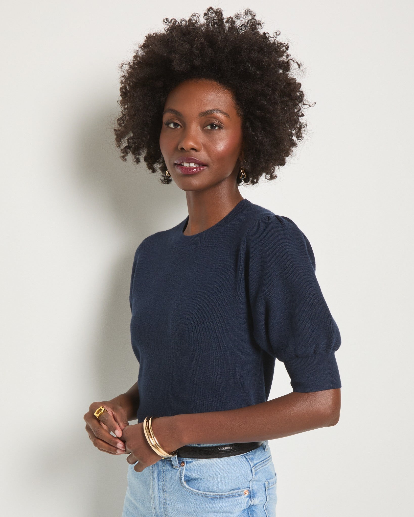 Navy $|& SEAS Pacific Puff Short Sleeve Crew Neck - VOF Front