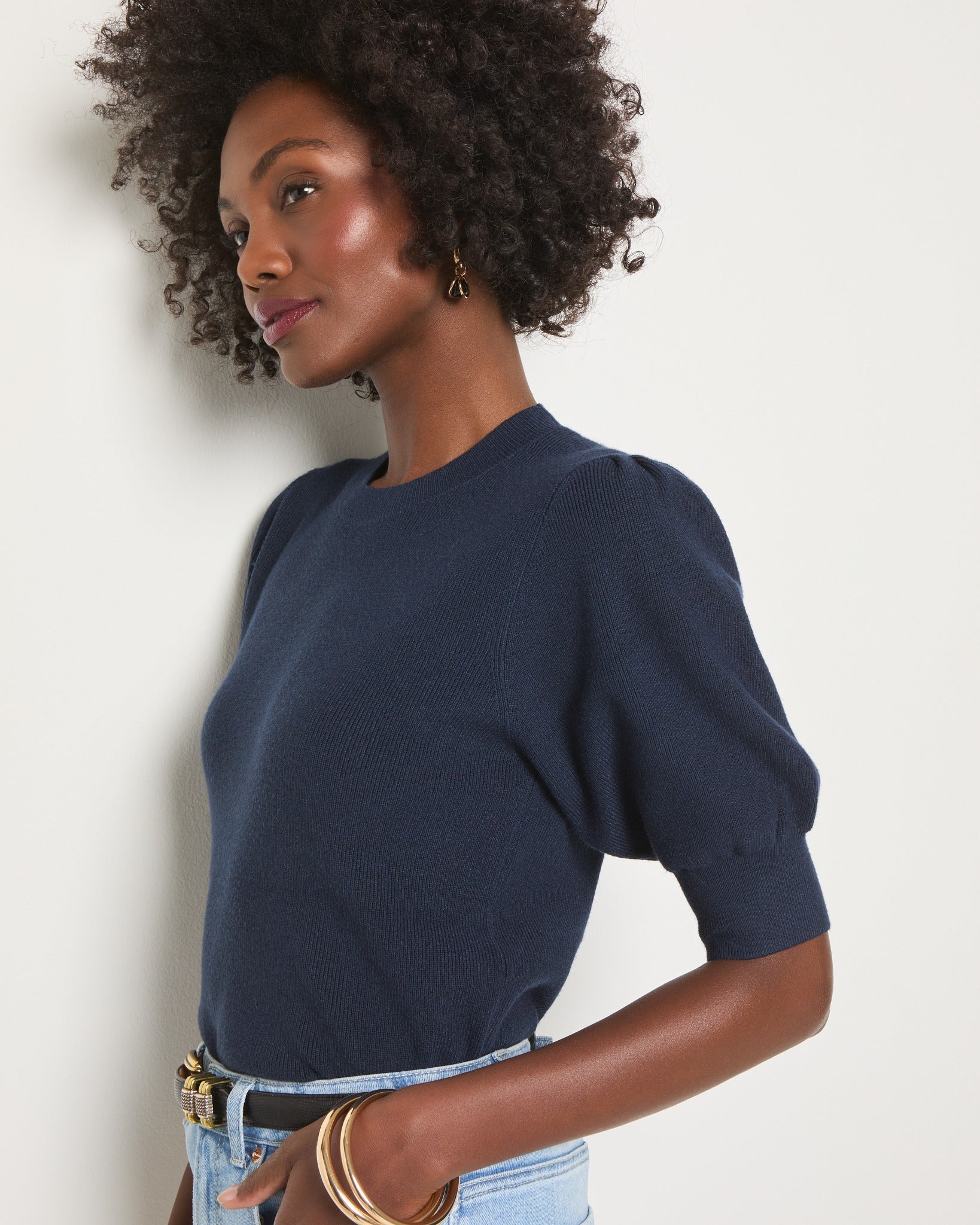 Navy $|& SEAS Pacific Puff Short Sleeve Crew Neck - SOF Full Front