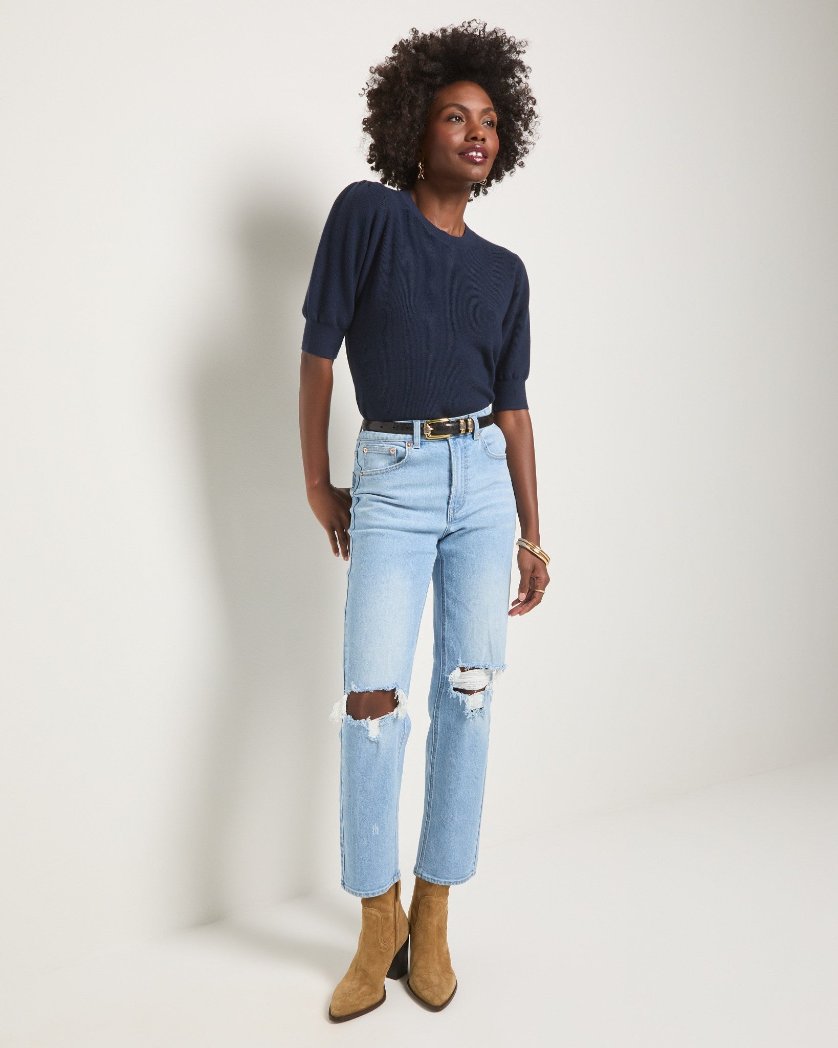 Navy $|& SEAS Pacific Puff Short Sleeve Crew Neck - UGC On Fig