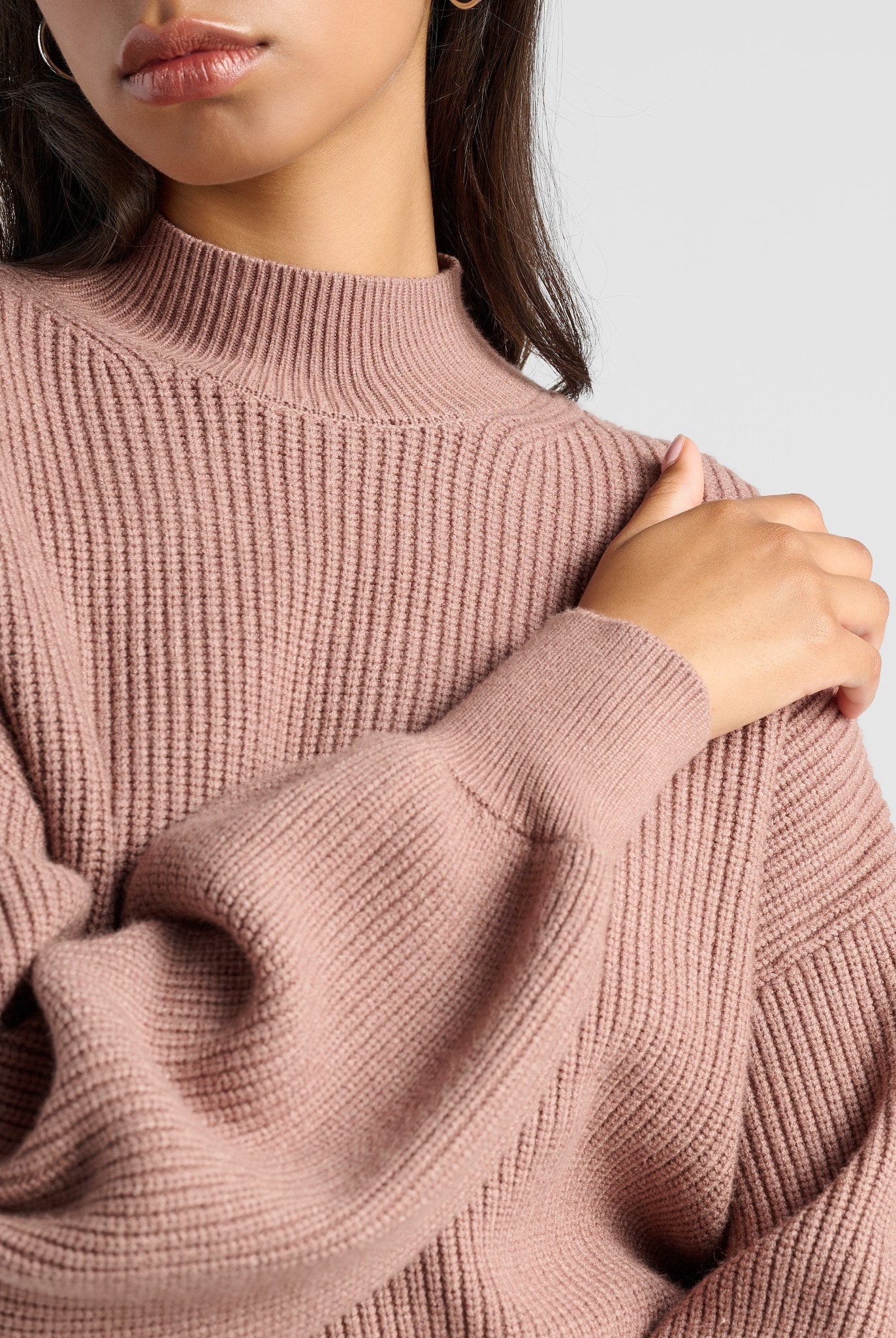Heather Cocoa $|& SEAS Pacific Mock Neck Marled Sweater - SOF Detail