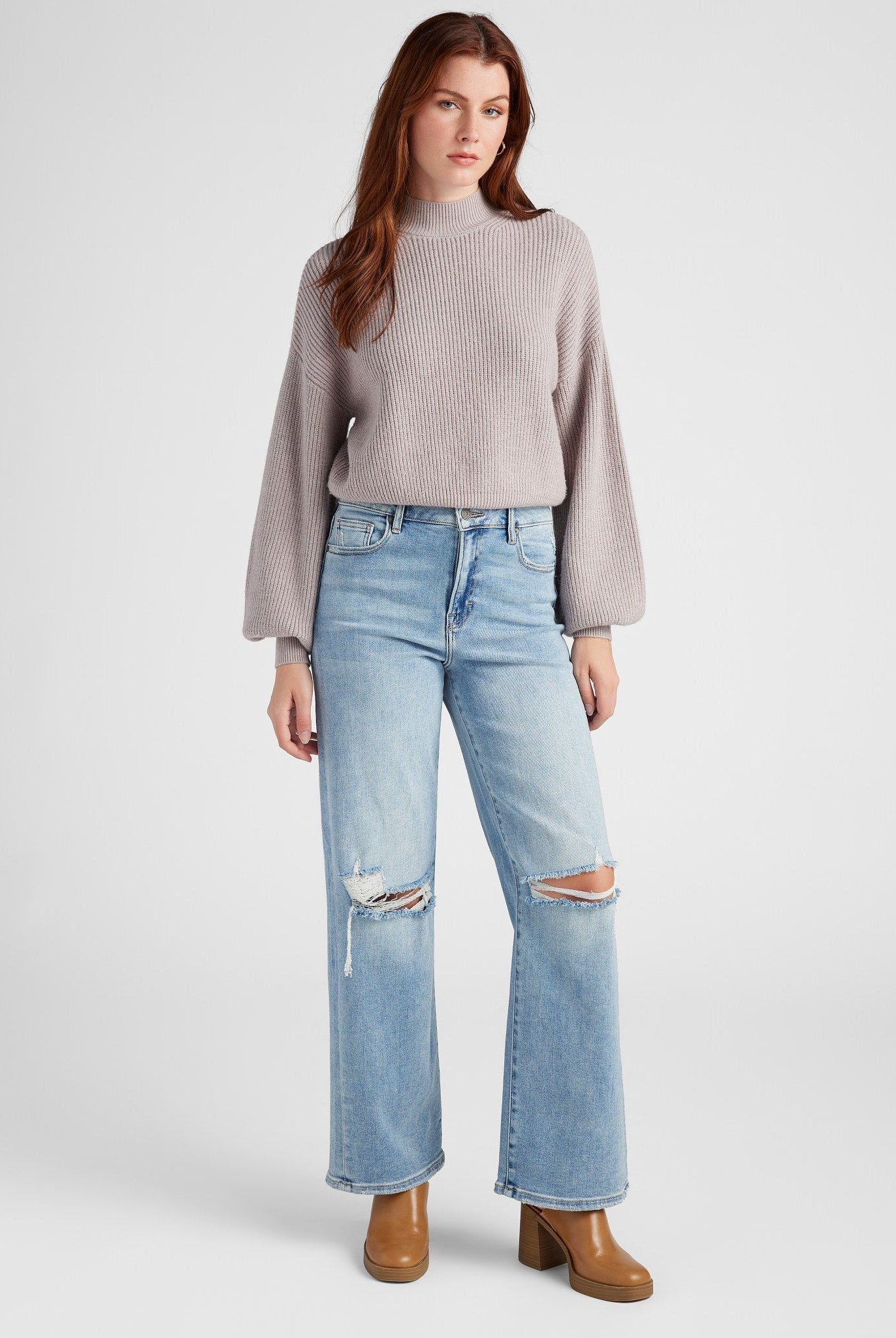 Heather Grey $|& SEAS Pacific Mock Neck Marled Sweater - SOF Full Front