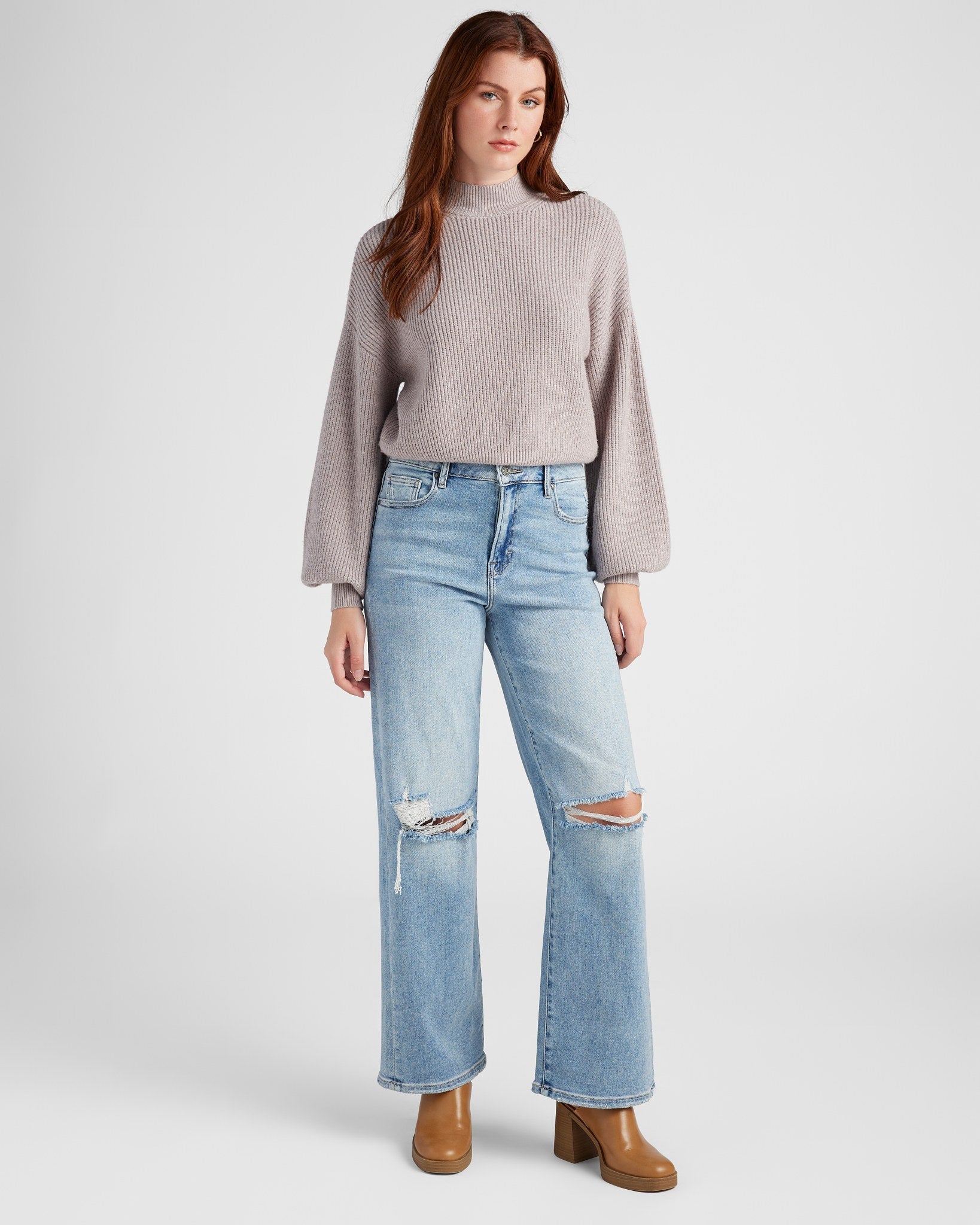 Heather Grey $|& SEAS Pacific Mock Neck Marled Sweater - SOF Full Front