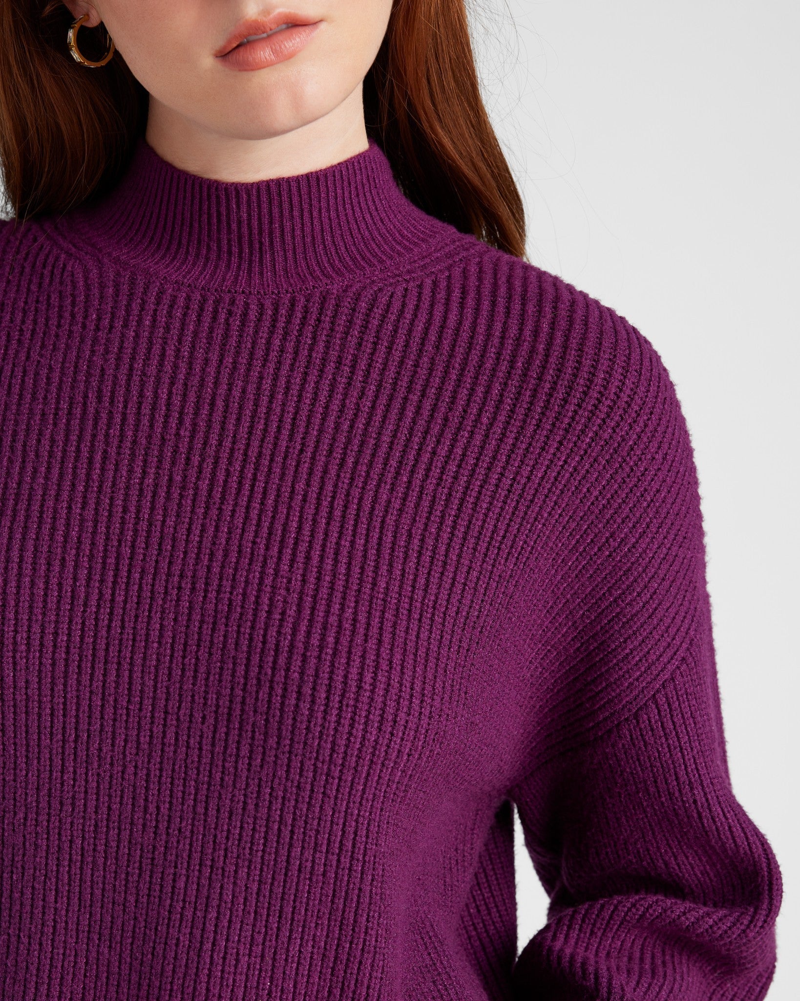 Heather Eggplant $|& SEAS Pacific Mock Neck Marled Sweater - SOF Detail