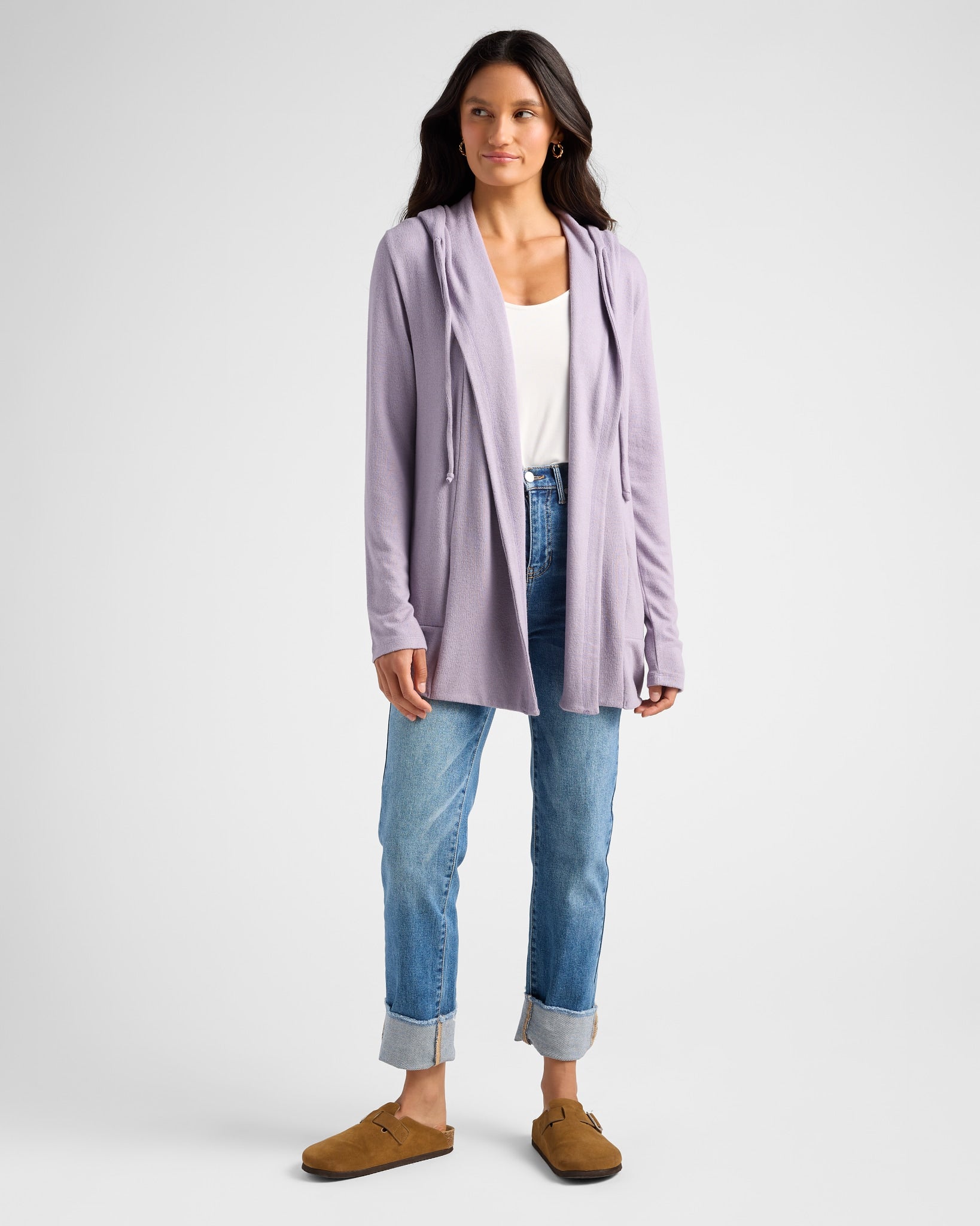 Heather Purple Sage $|& SEAS Over The Falls Cardigan - SOF Full Front