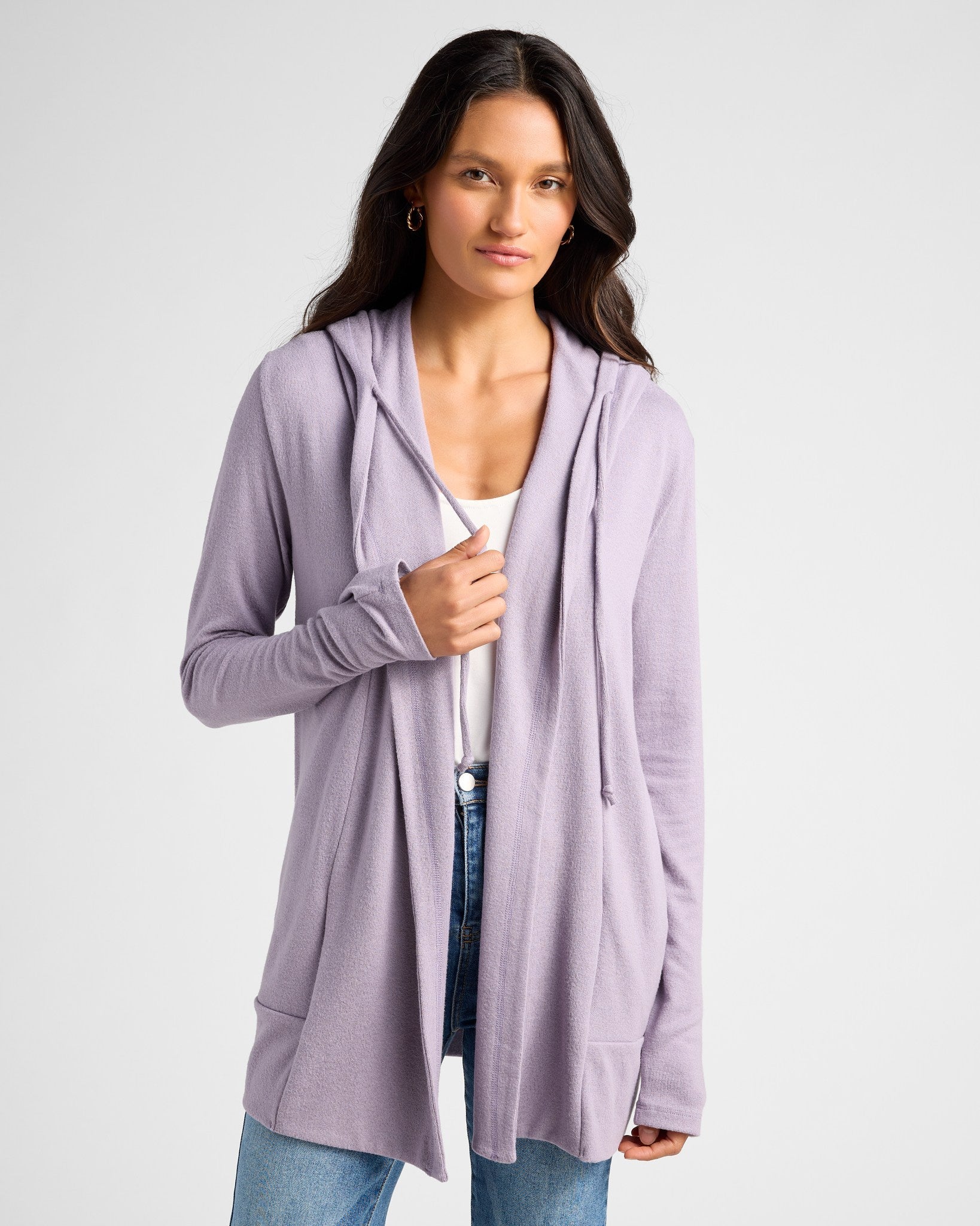 Heather Purple Sage $|& SEAS Over The Falls Cardigan - SOF Front