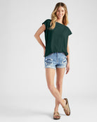 Hunter Green $|& SEAS Brentwood Boat Neck Top - SOF Full Front
