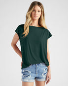 Hunter Green $|& SEAS Brentwood Boat Neck Top - SOF Front