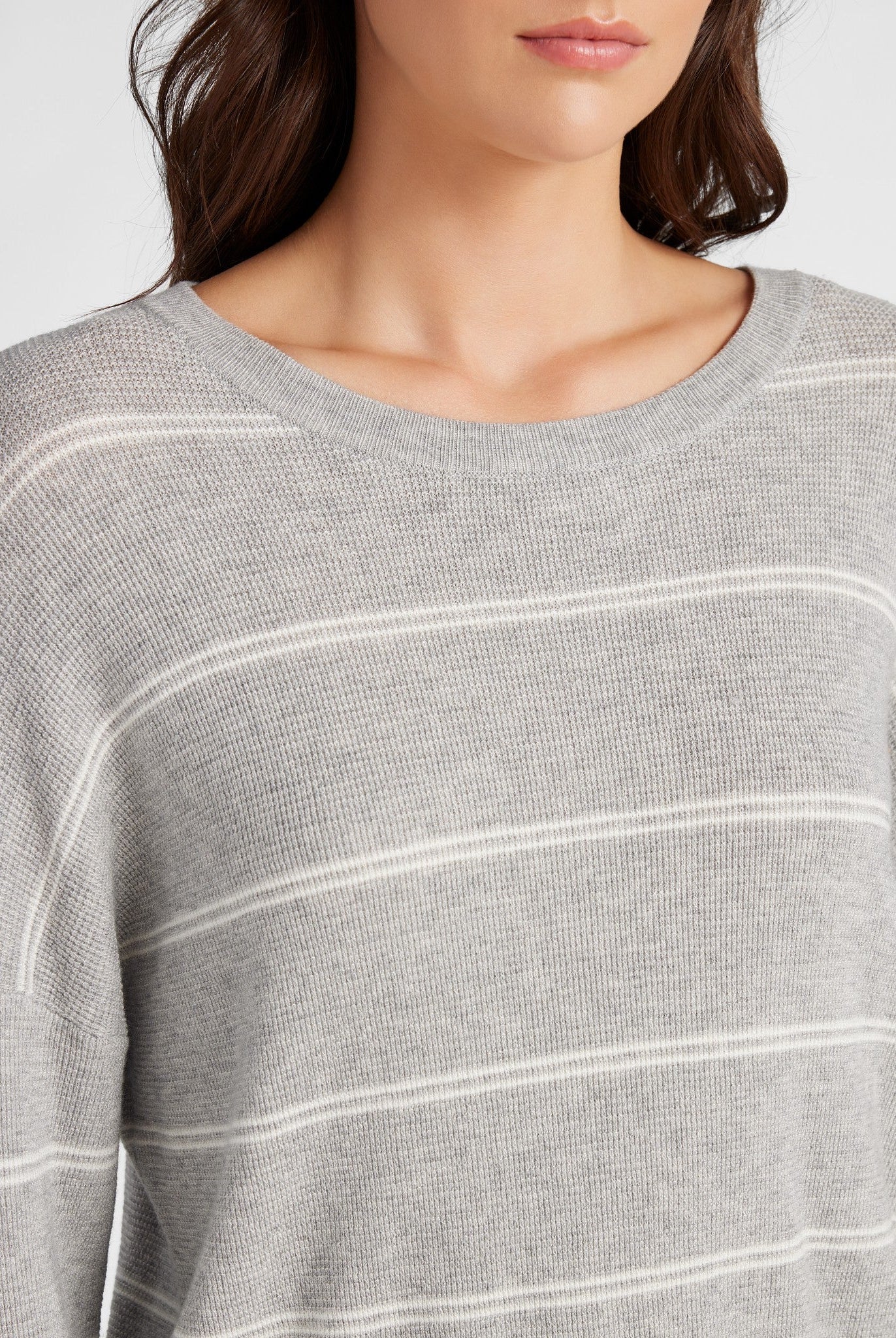 Heather Grey/White $|& SEAS Crew Neck Stripe Long Sleeve - SOF Detail