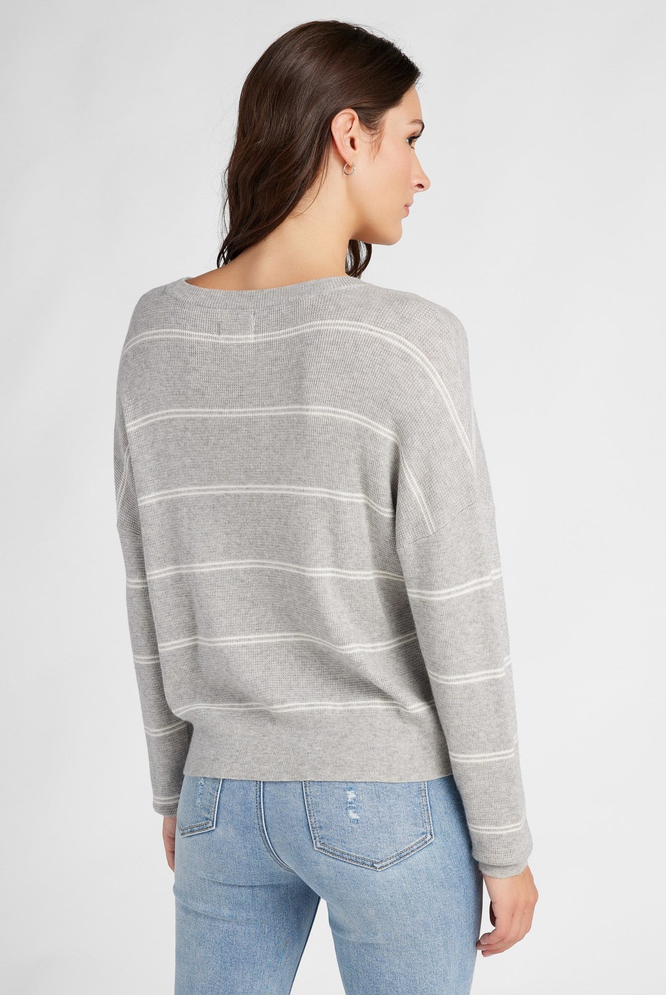 Heather Grey/White $|& SEAS Crew Neck Stripe Long Sleeve - SOF Back