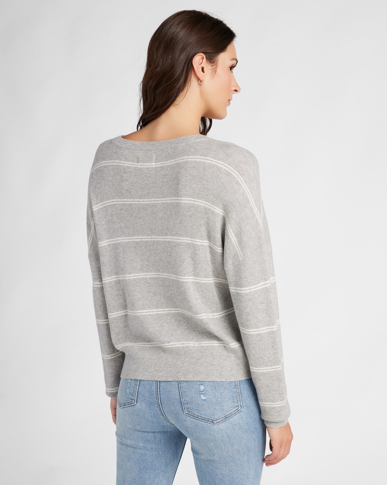 Heather Grey/White $|& SEAS Crew Neck Stripe Long Sleeve - SOF Back