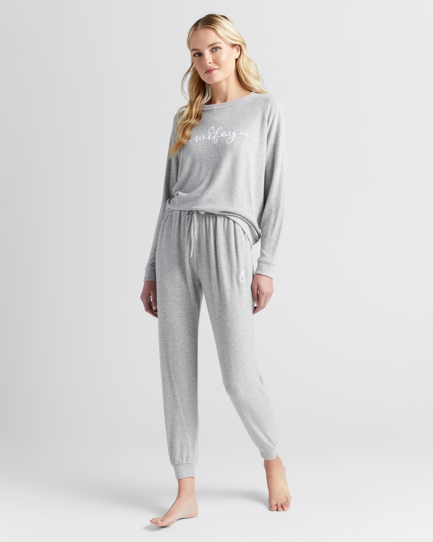 Heather Grey $|& SEAS Dreamy Hacci "Wifey" Graphic Jogger - SOF Full Front