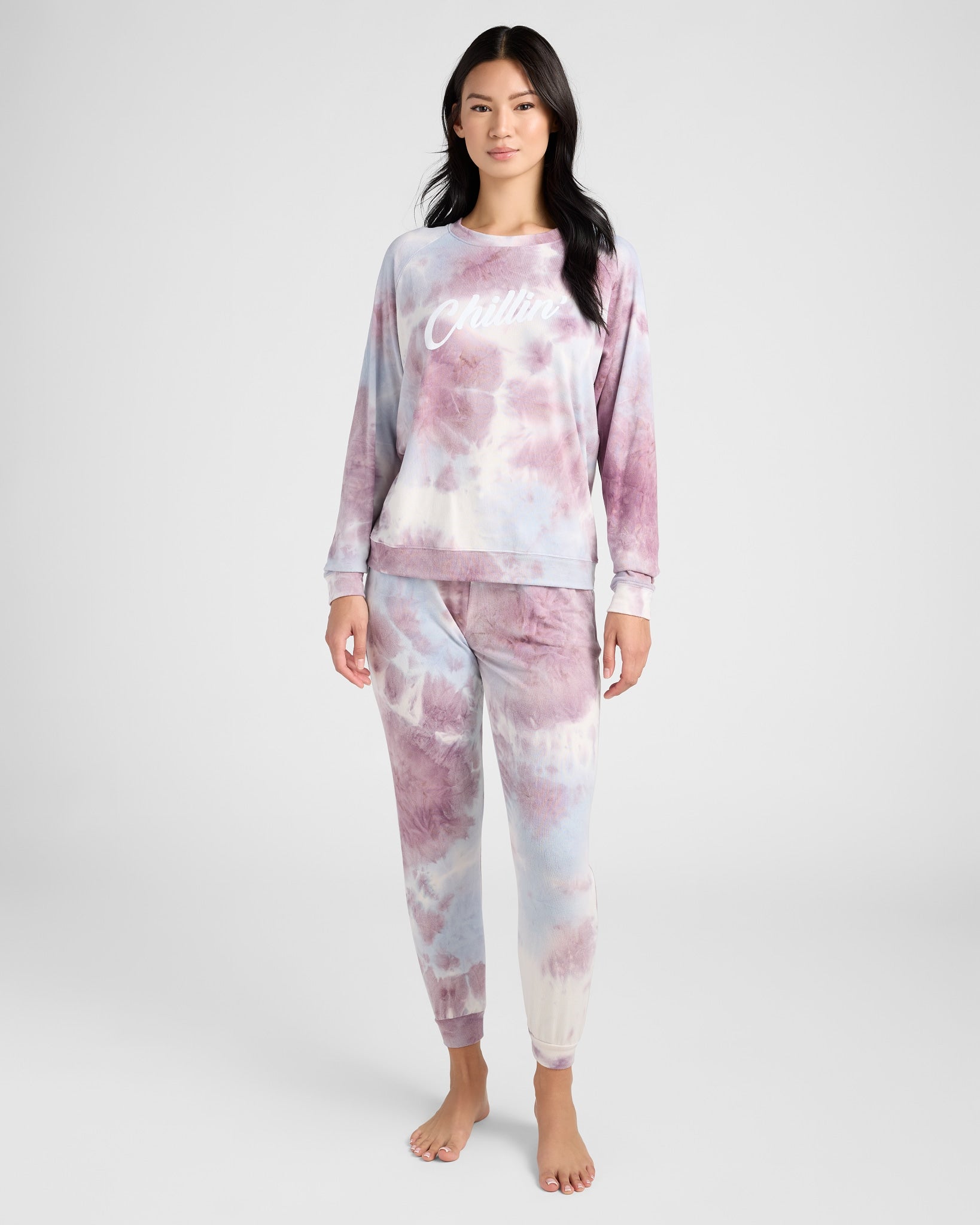 Icy Mauve $|& SEAS Tie Dye Chillin' Sweater Knit Graphic Pullover - SOF Full Front