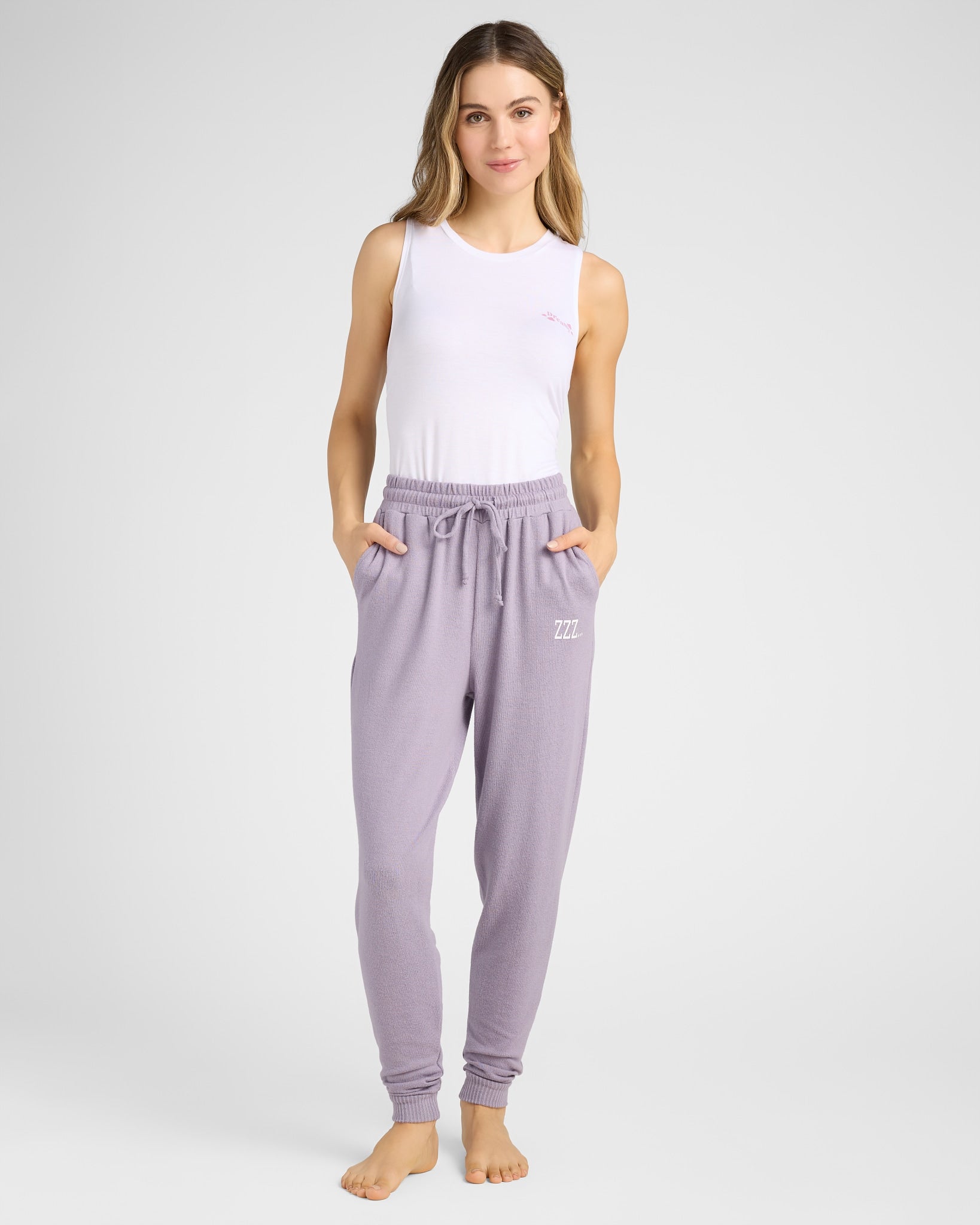 Heather Purple Sage $|& SEAS Shoreline Hacci "ZZZ" Graphic Jogger - SOF Full Front
