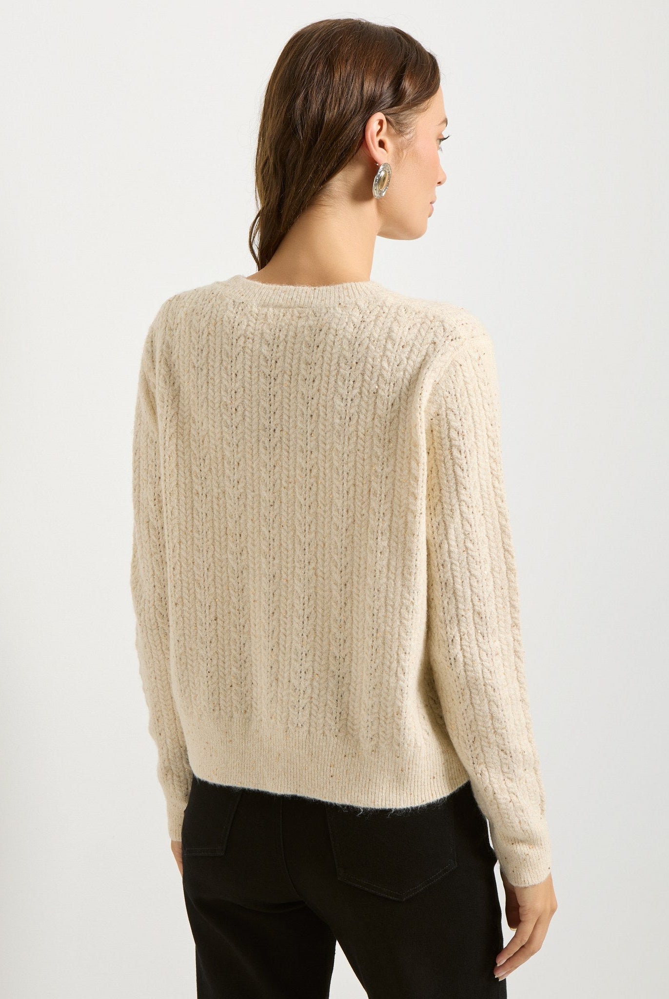 Cream $|& SEAS Sequin Crewneck Sweater - SOF Back