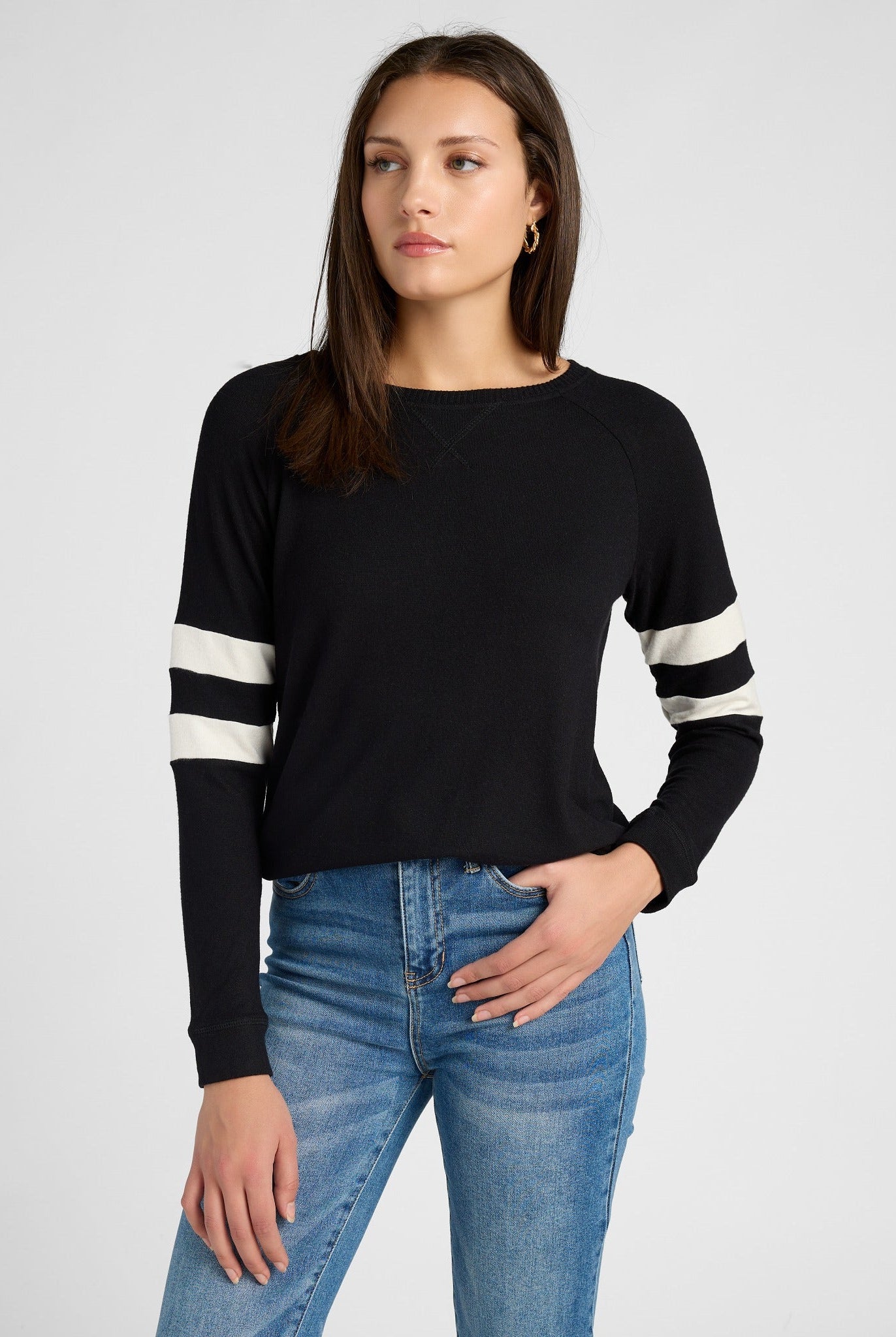 Black/Cream $|& SEAS Shoreline Varsity Cozy Top - SOF Front