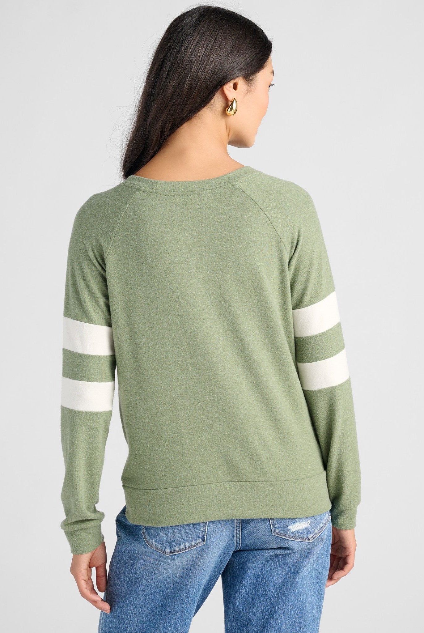 Heather Olive/Cream $|& SEAS Shoreline Varsity Cozy Top - SOF Back