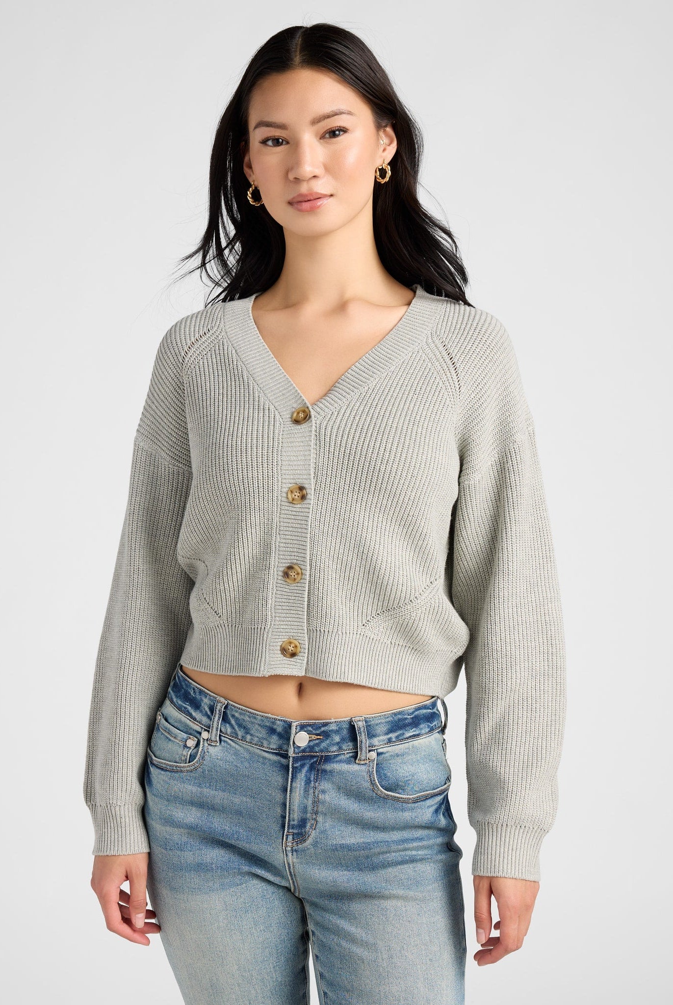 Heather Grey $|& SEAS Coastal V-Neck Cardigan - SOF Front