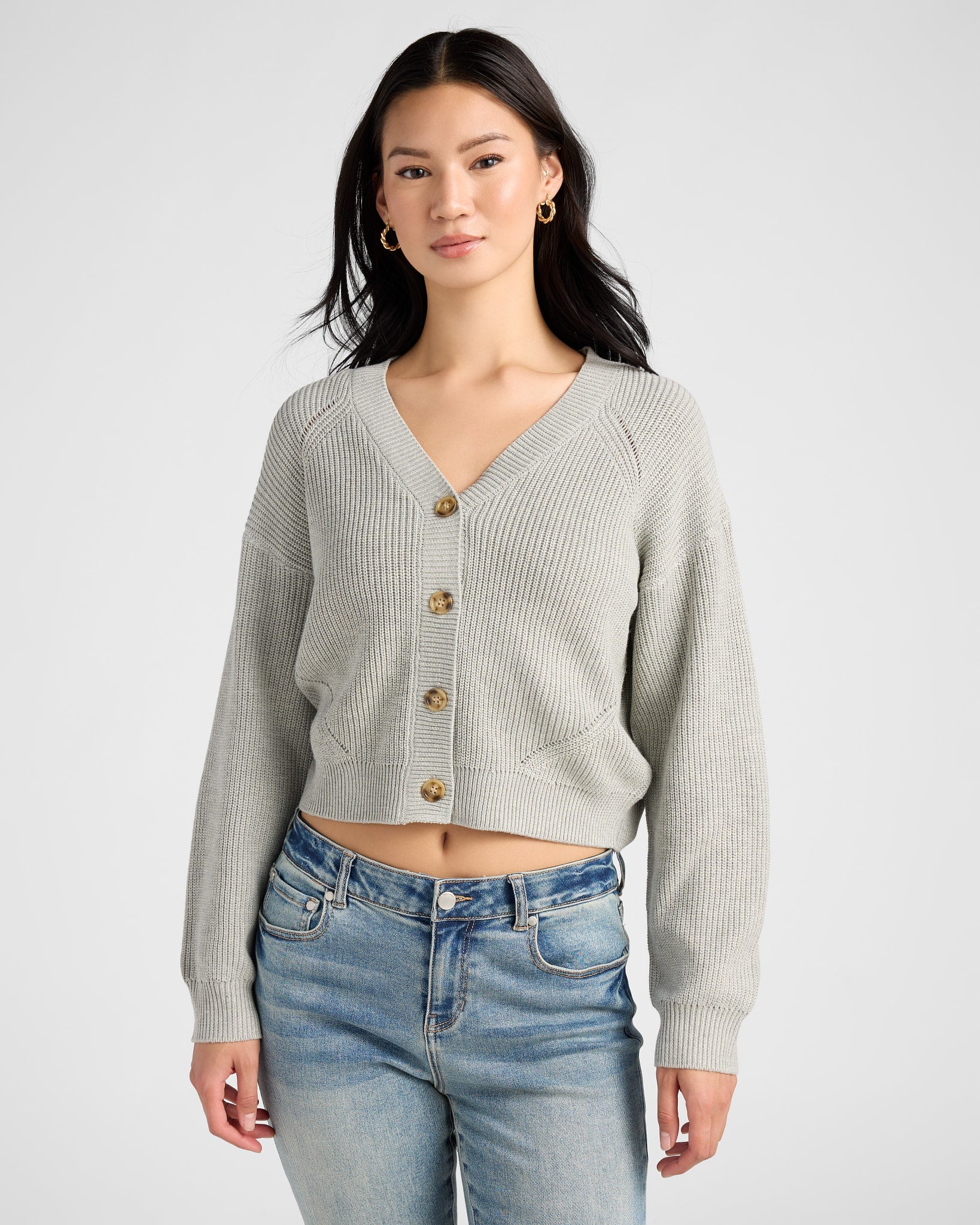 Heather Grey $|& SEAS Coastal V-Neck Cardigan - SOF Front