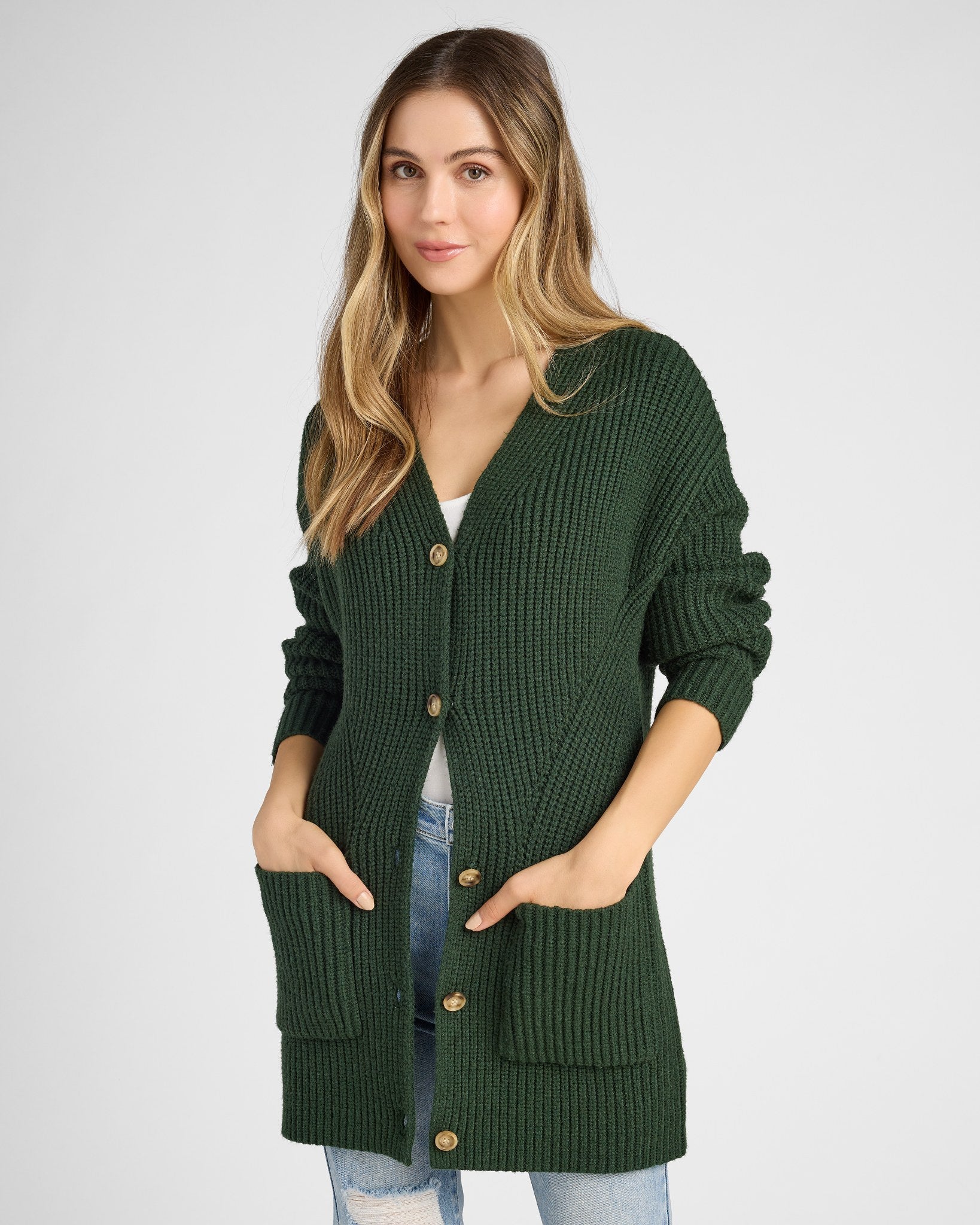 Hunter Green $|& SEAS Pacific Button Front Cardigan - SOF Front