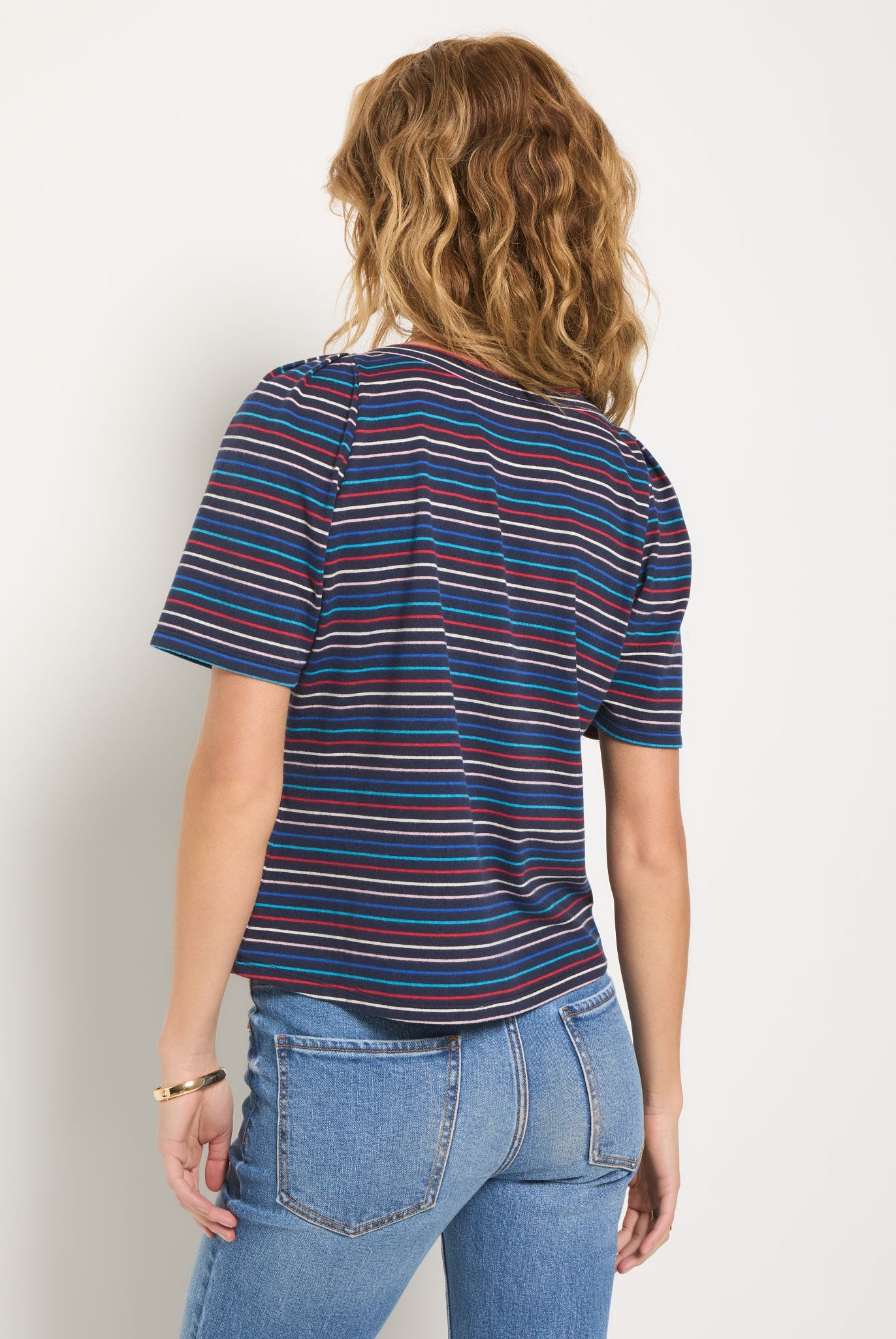 Mariner Midnight Multi Stripe $|& SEAS Seabreeze Boat Neck Puff Sleeve Tee - SOF Back