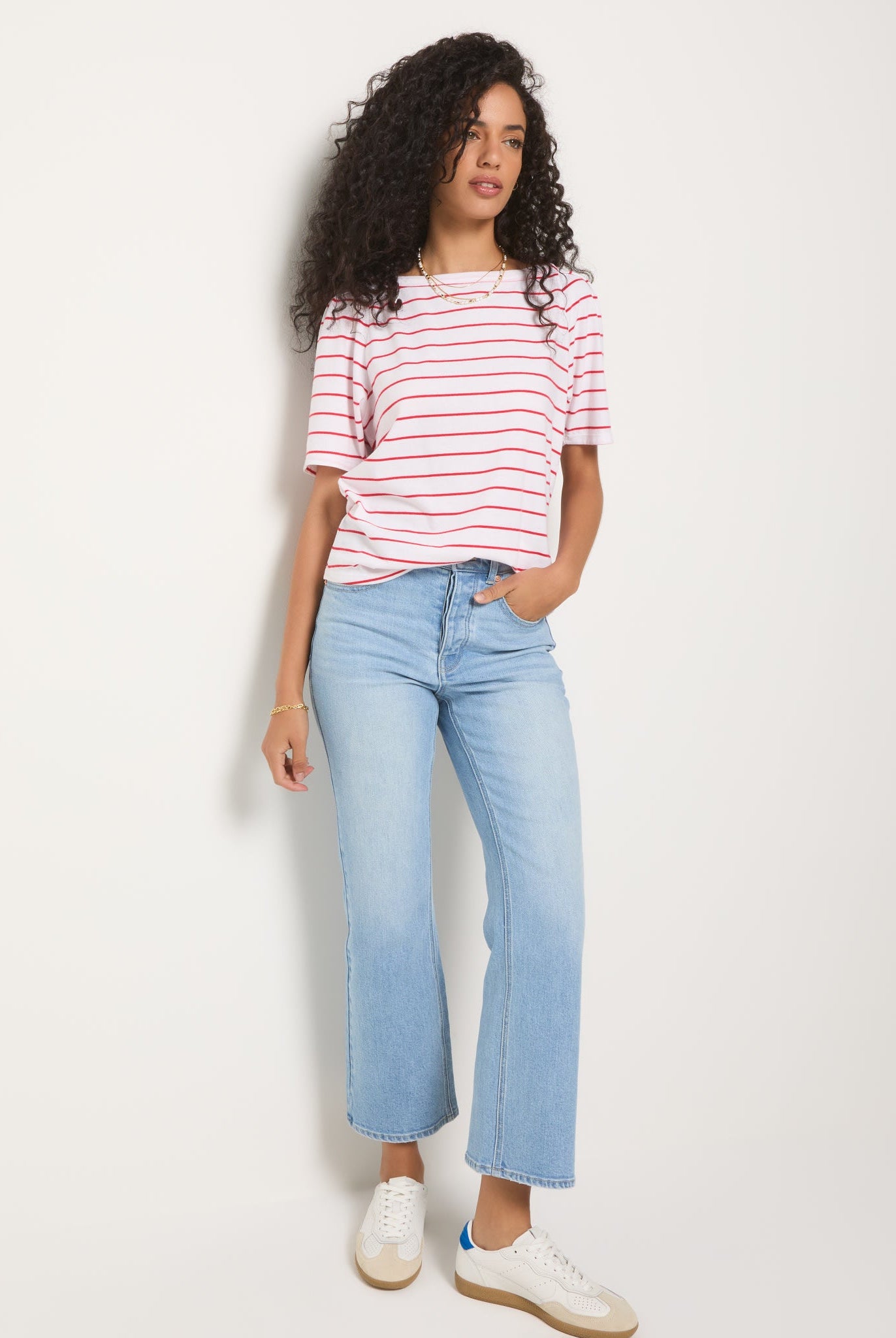 Cherry Stripe $|& SEAS Seabreeze Boat Neck Puff Sleeve Tee - UGC On Fig