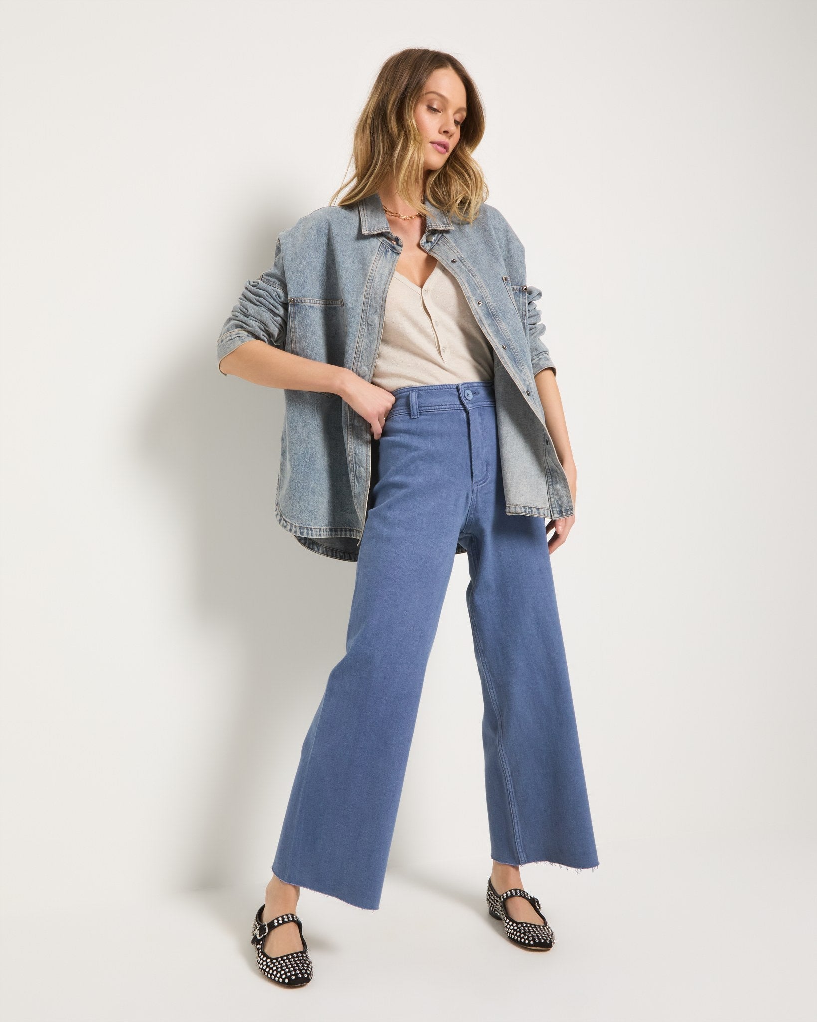 Light Coastal Cobalt $|& SEAS Salty Wide Leg Twill Cropped Pant - UGC On Fig