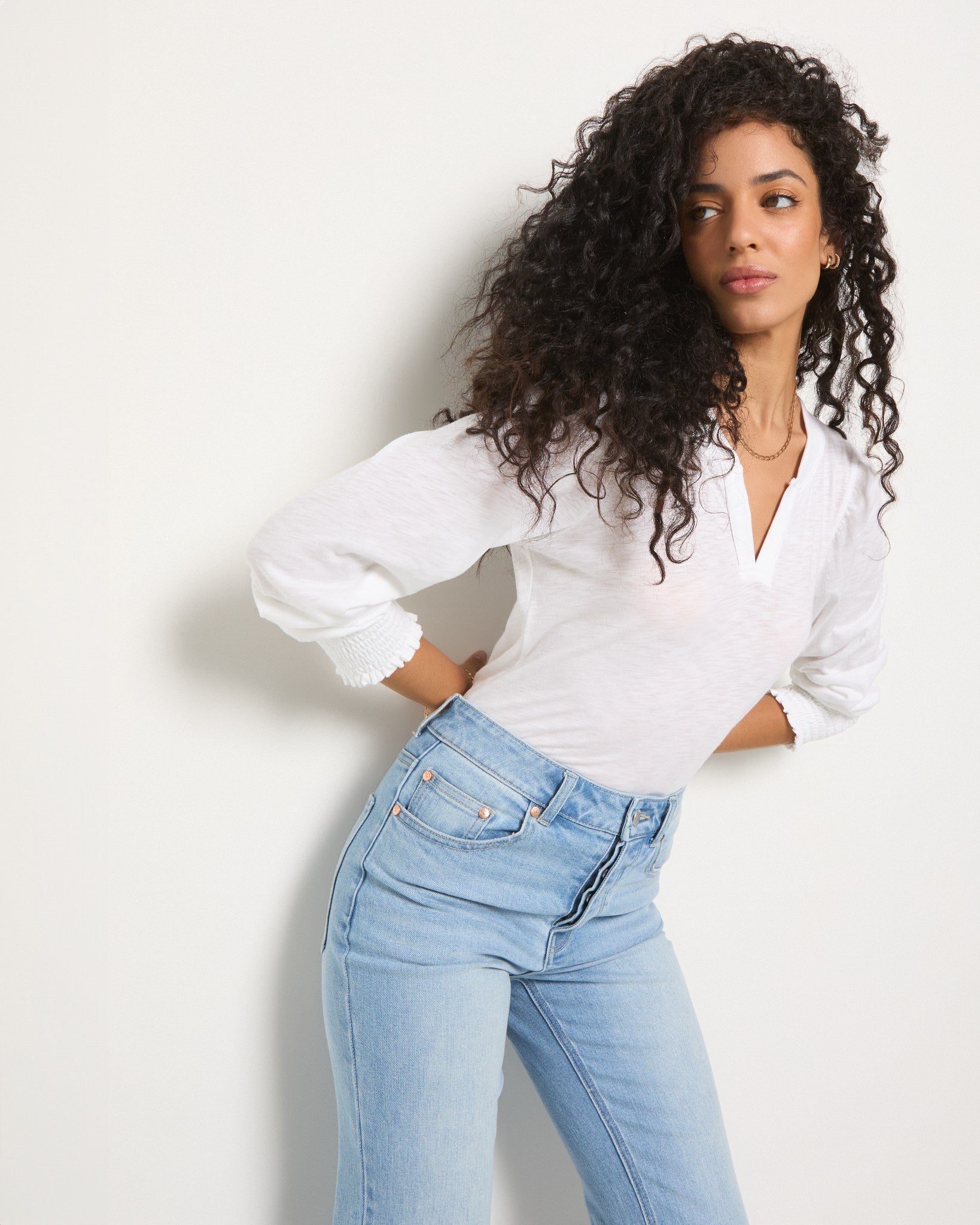 White $|& SEAS Sandbar Puff Sleeve Top - VOF Side