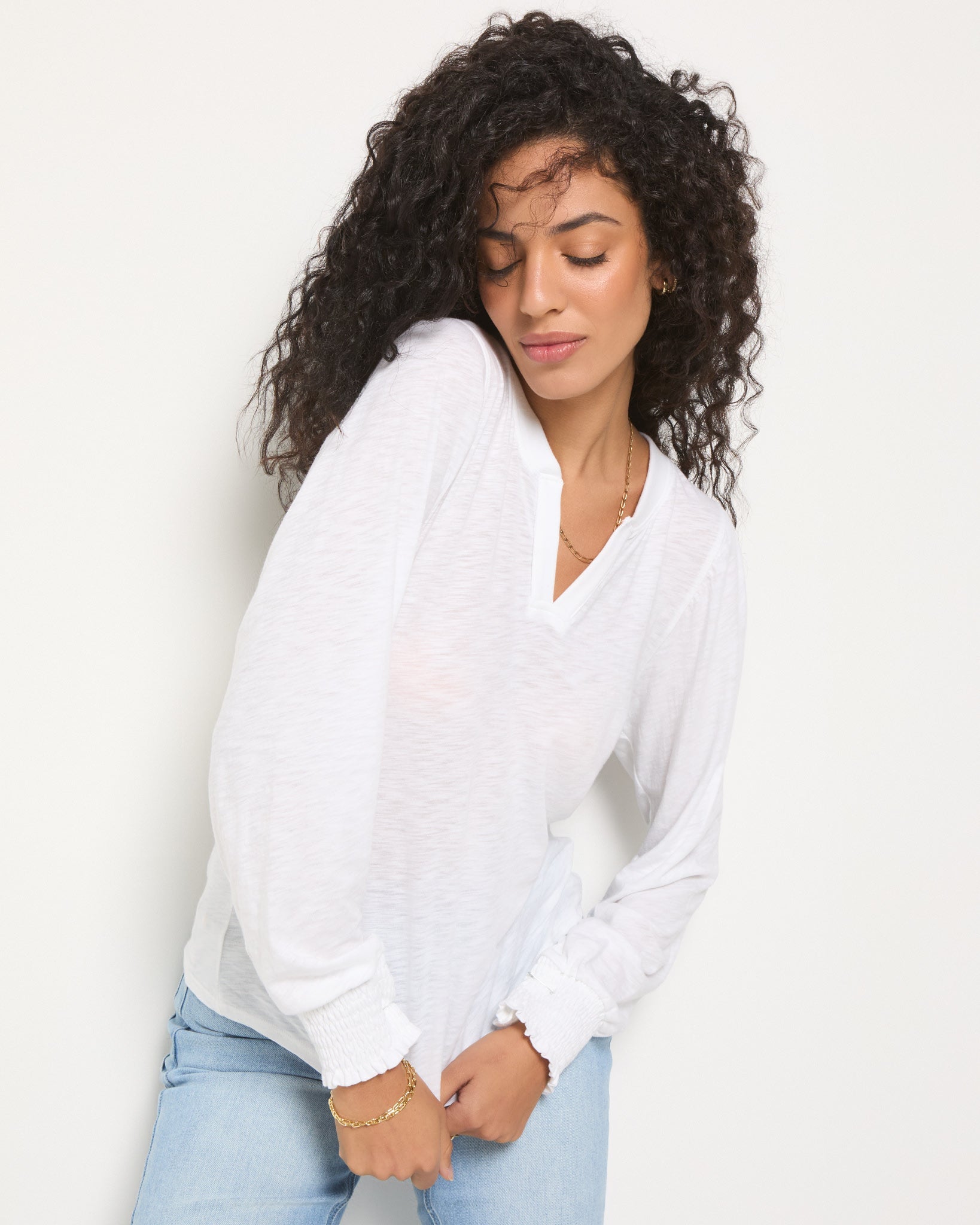 White $|& SEAS Sandbar Puff Sleeve Top - SOF Front