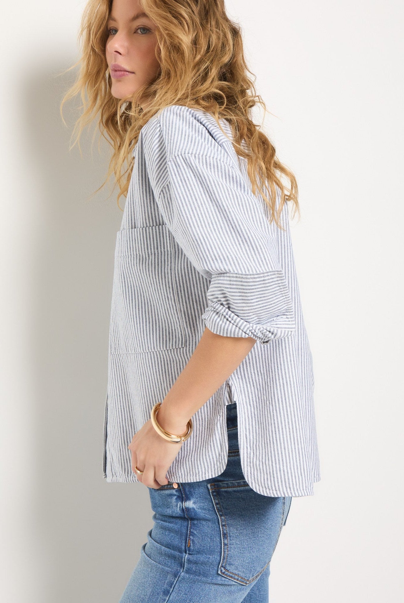 Mariner Midnight Stripe $|& SEAS Jetty Button Up Shirt - SOF Full Front