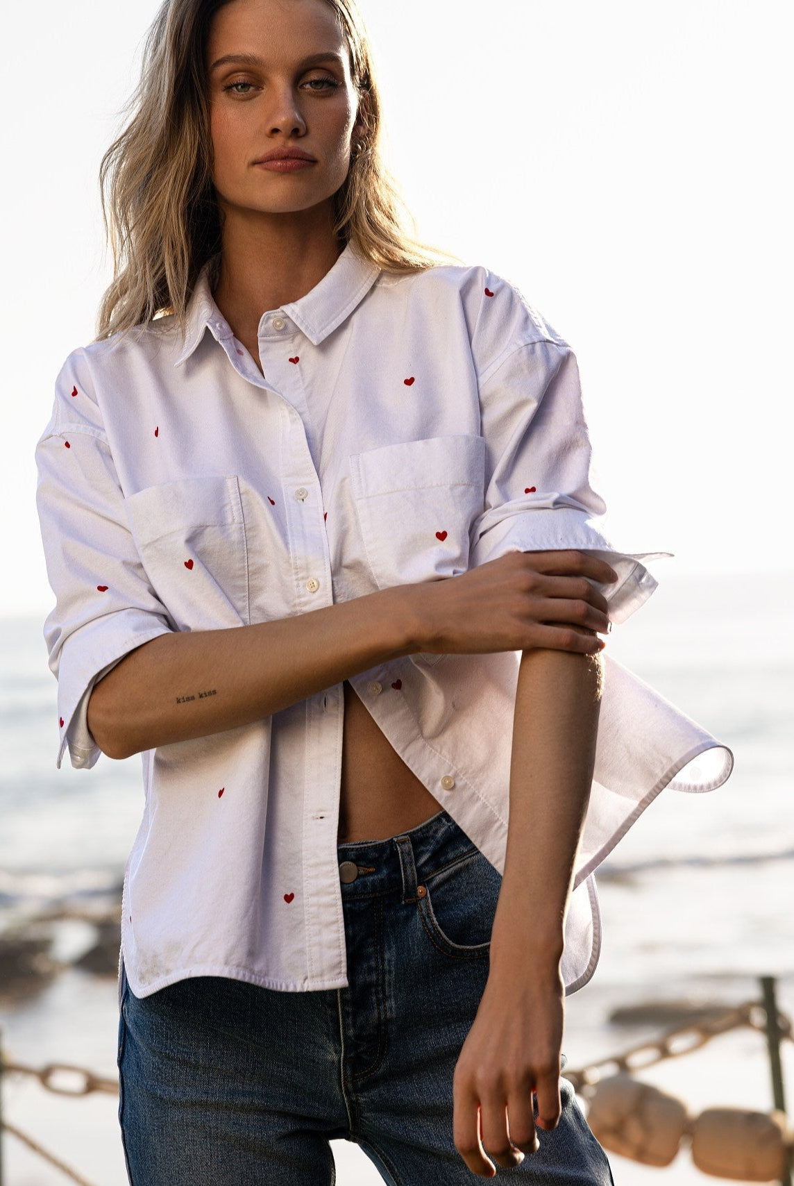 White Heart $|& SEAS Jetty Button Up Shirt - SOF Side