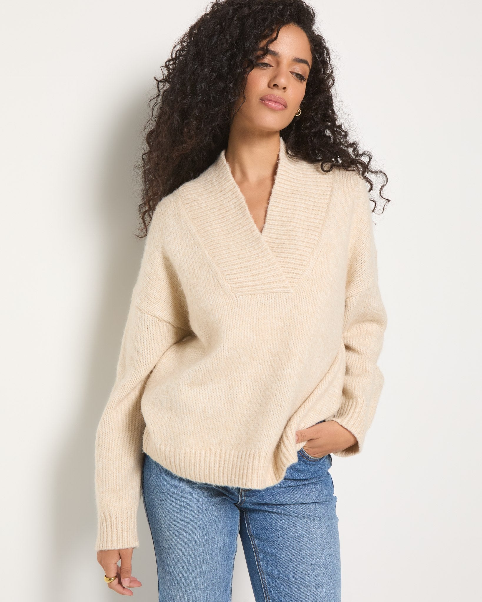 Birch $|& SEAS Breeze V-Neck Sweater - SOF Front