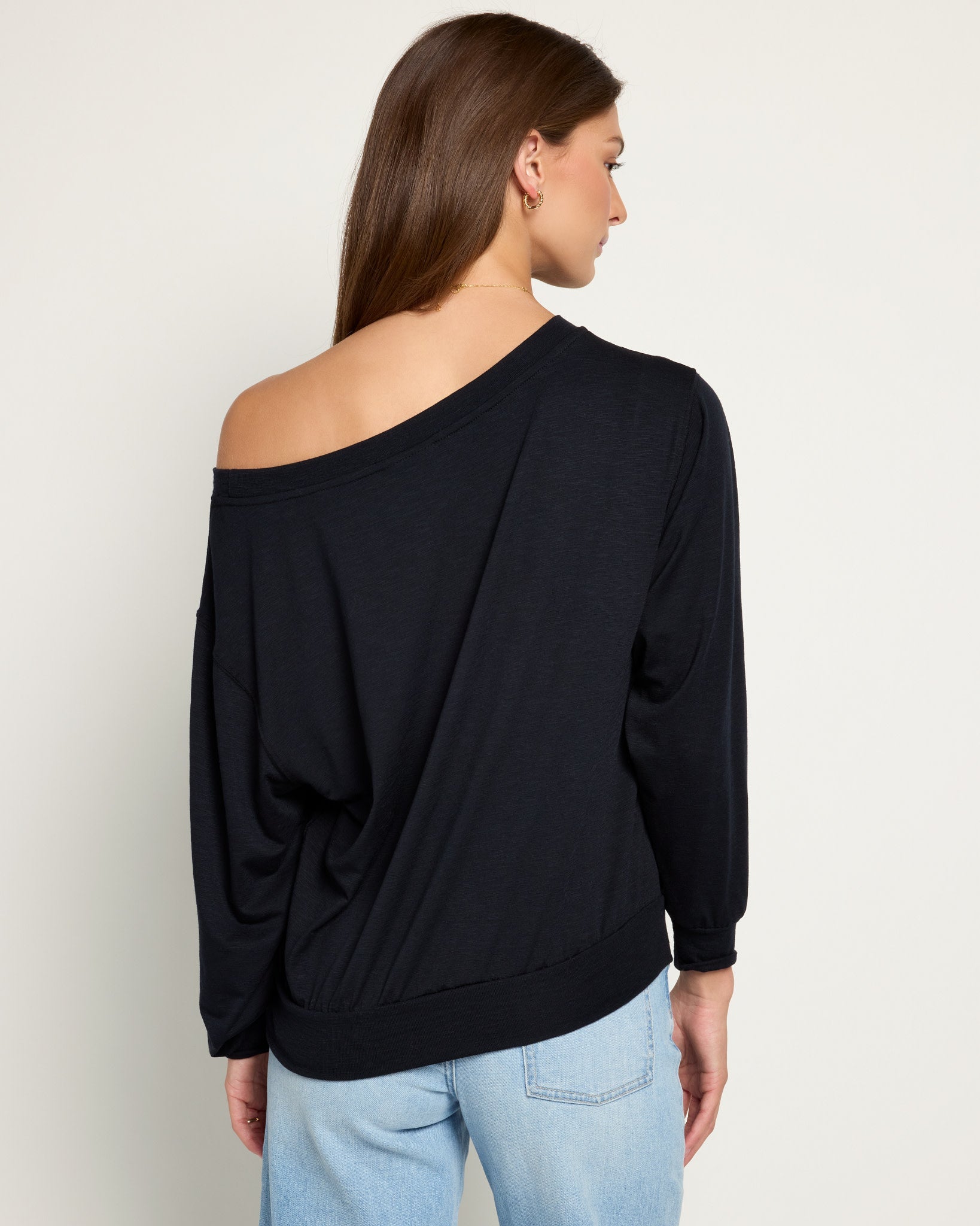 Black $|& SEAS Brooksville Slub Off The Shoulder Top - SOF Back