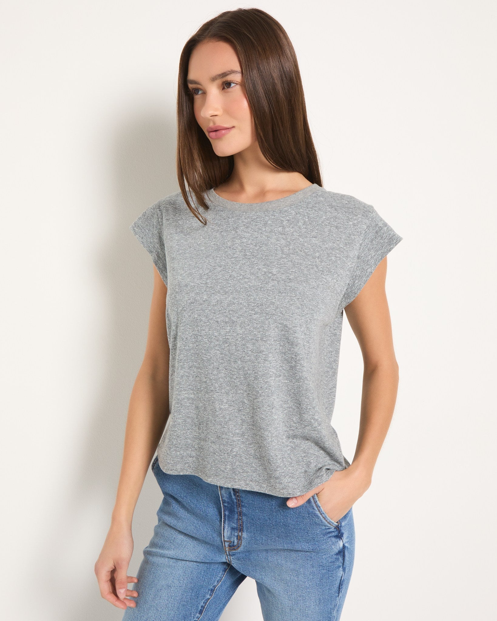 Heather Grey $|& SEAS Tides Winged Muscle Tank - SOF Front