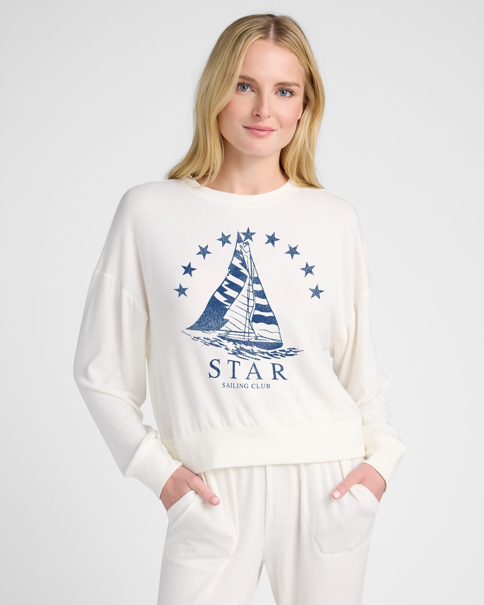 Cream $|& SEAS Star Hacci Graphic Crew - SOF Front