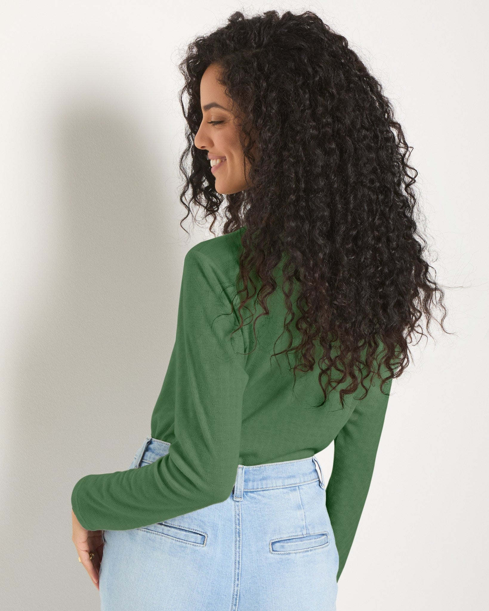 Matcha $|& SEAS Vista Pointelle Henley Top - SOF Back