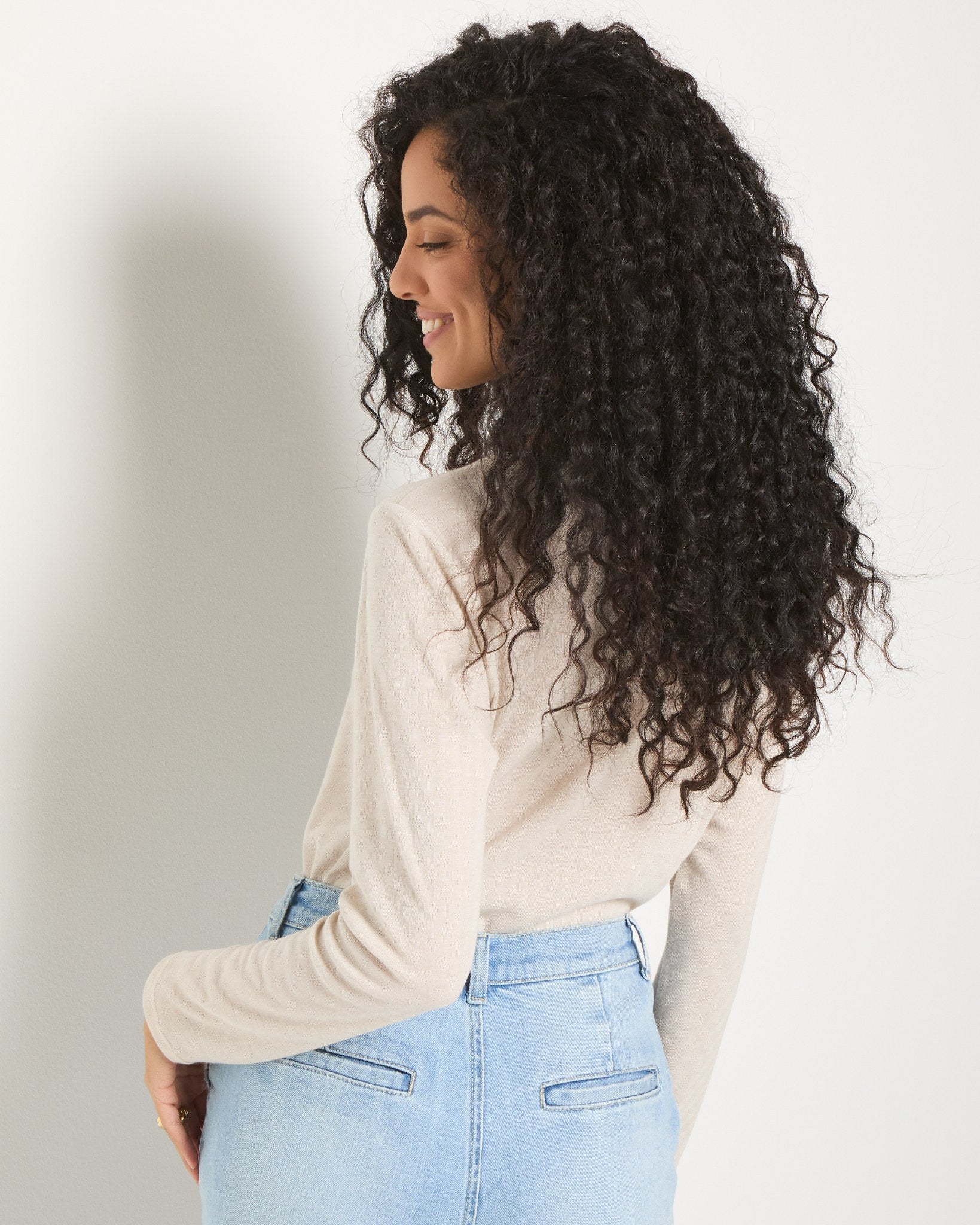 Birch $|& SEAS Vista Pointelle Henley Top - SOF Back