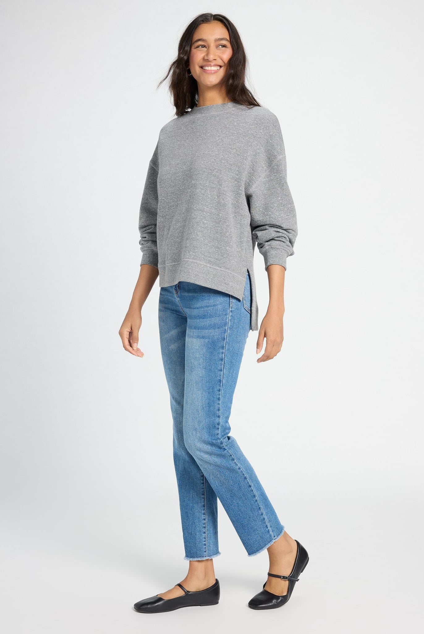 Heather Grey $|& SEAS Waves Step Hem Sweatshirt - UGC On Fig