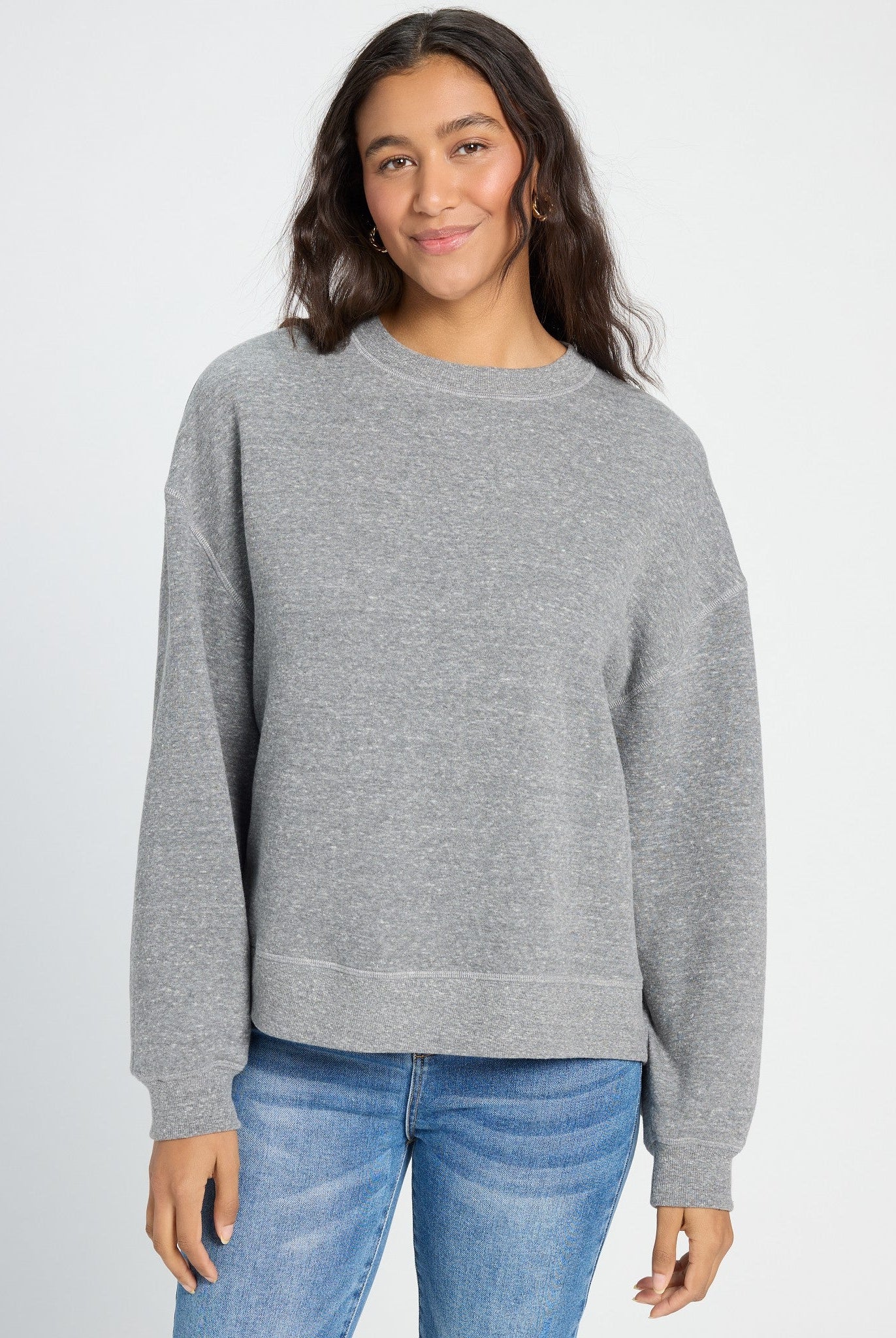 Heather Grey $|& SEAS Waves Step Hem Sweatshirt - SOF Front