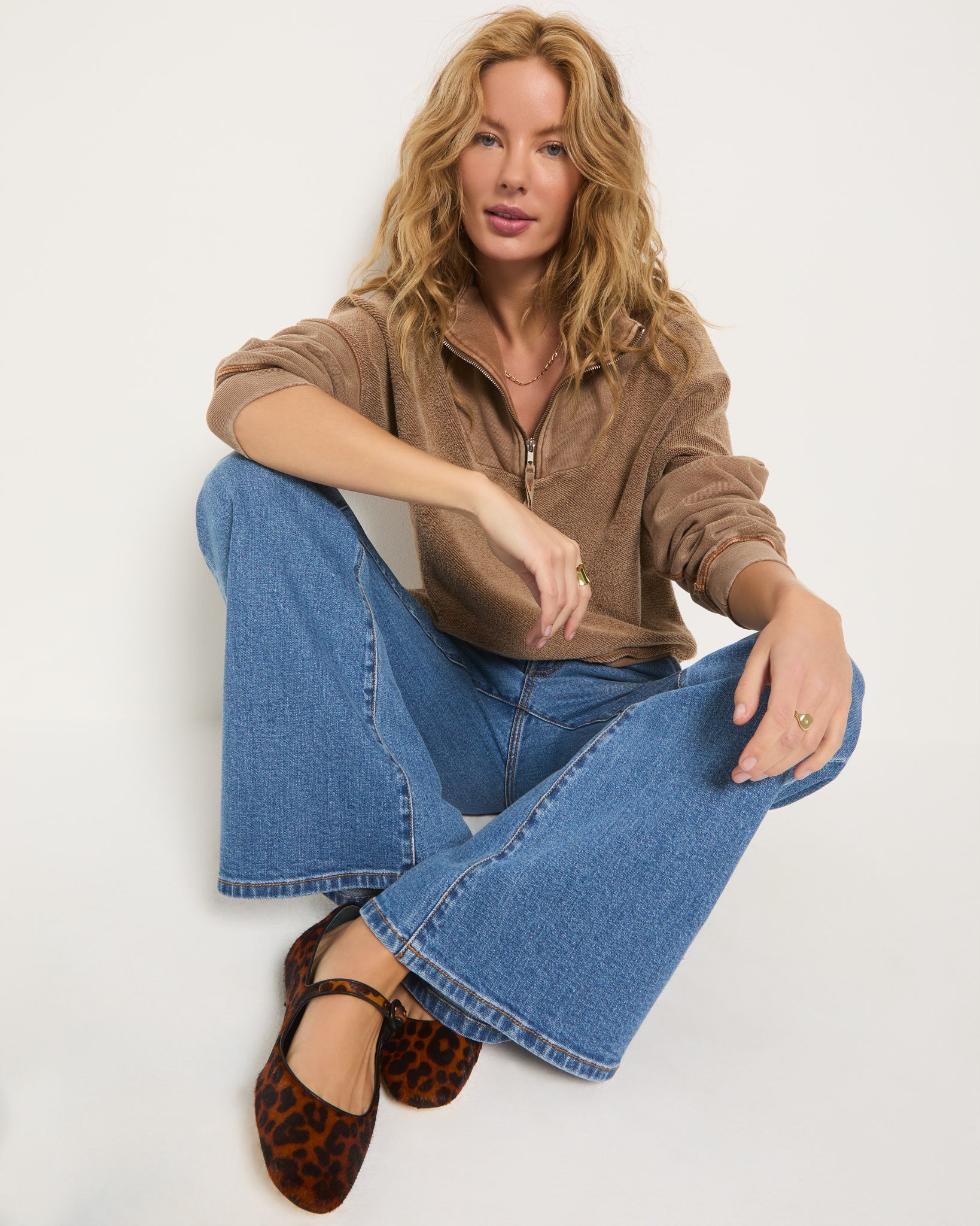 Washed Camel $|& SEAS Terra Half Zip Sweatshirt - VOF Front