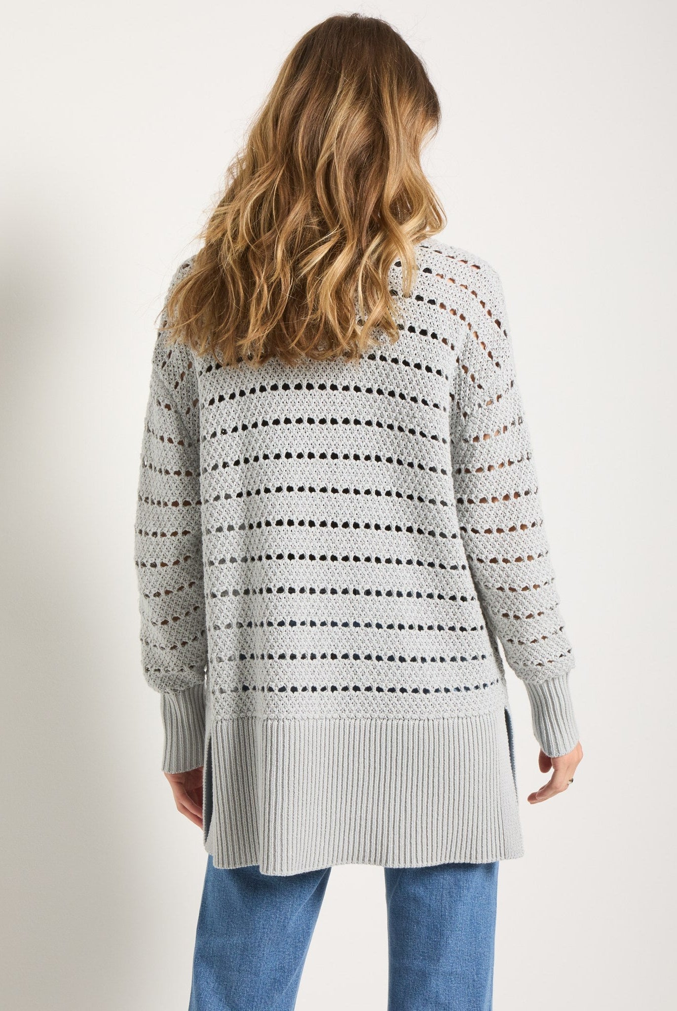 Blue Ash $|& SEAS Oasis Crochet Cardigan - SOF Back