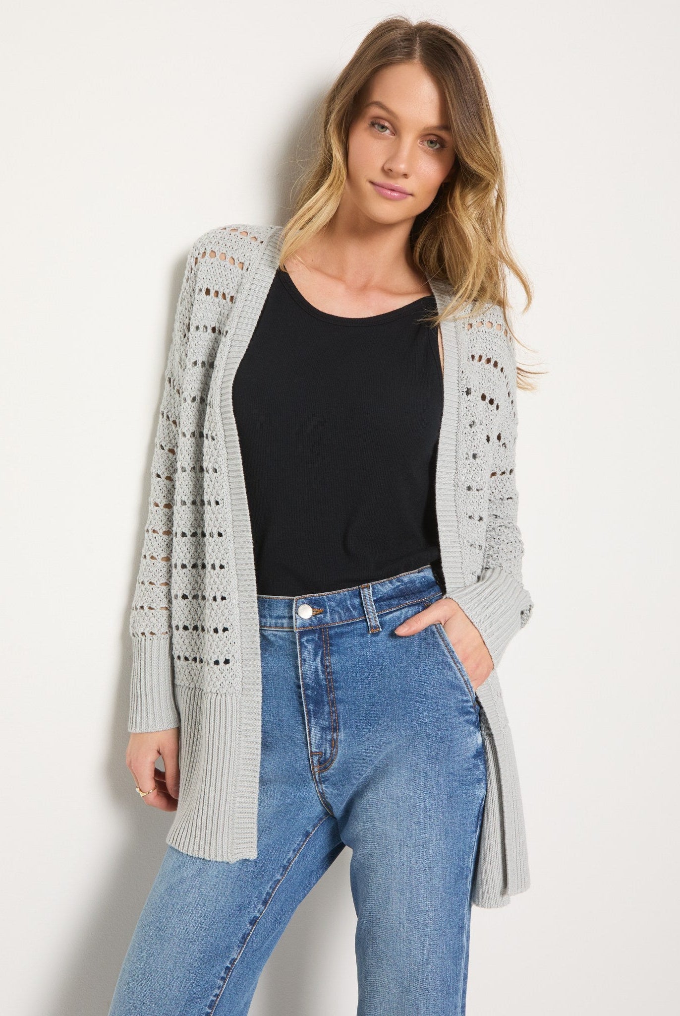 Blue Ash $|& SEAS Oasis Crochet Cardigan - SOF Front