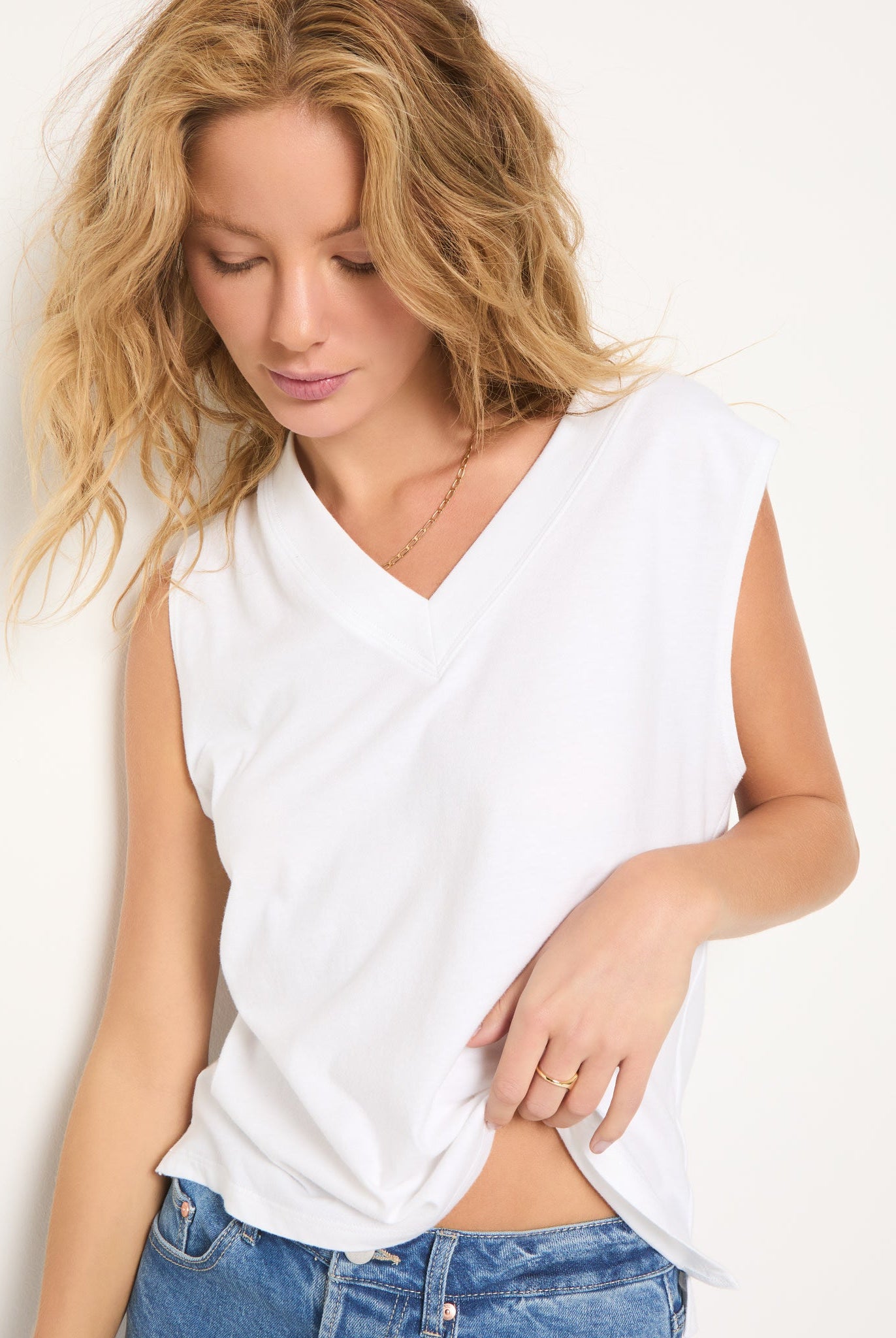 White $|& SEAS Sol V-Neck Tank - SOF Full Front