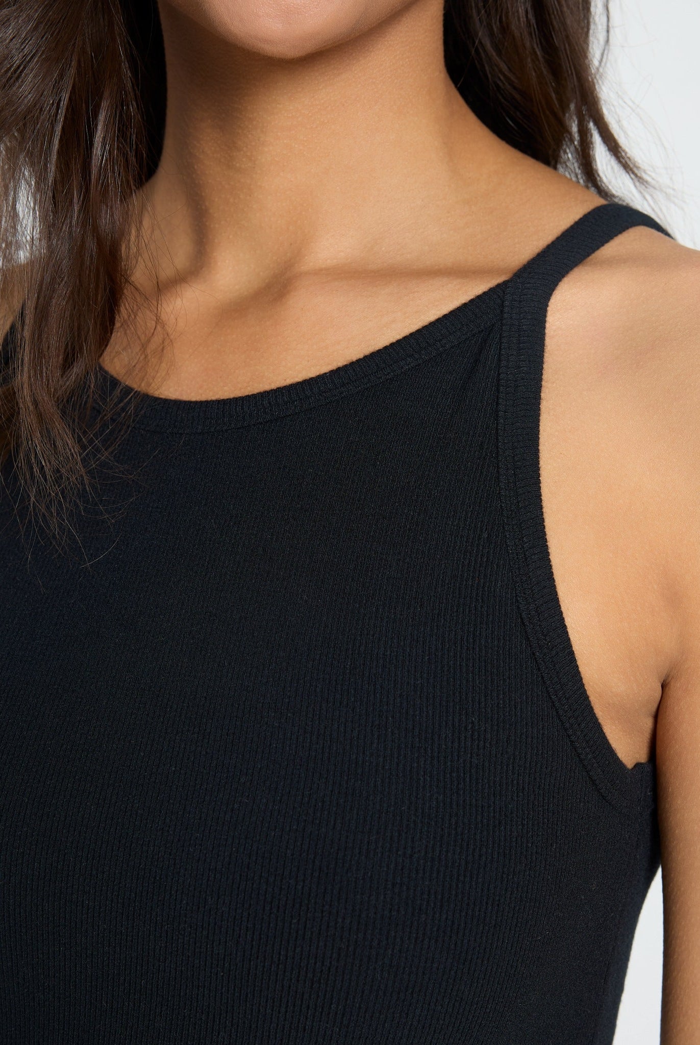 Black $|& SEAS Laurel Ribbed Shelf Bra Tank - SOF Full Front
