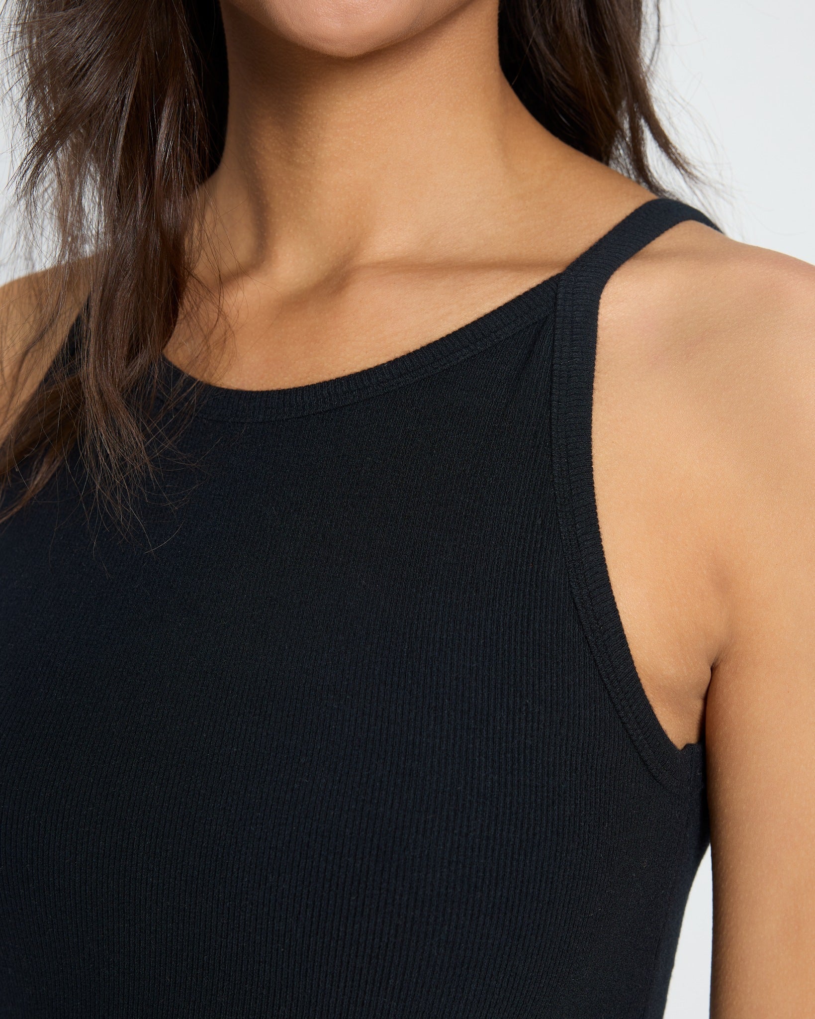 Black $|& SEAS Laurel Ribbed Shelf Bra Tank - SOF Full Front