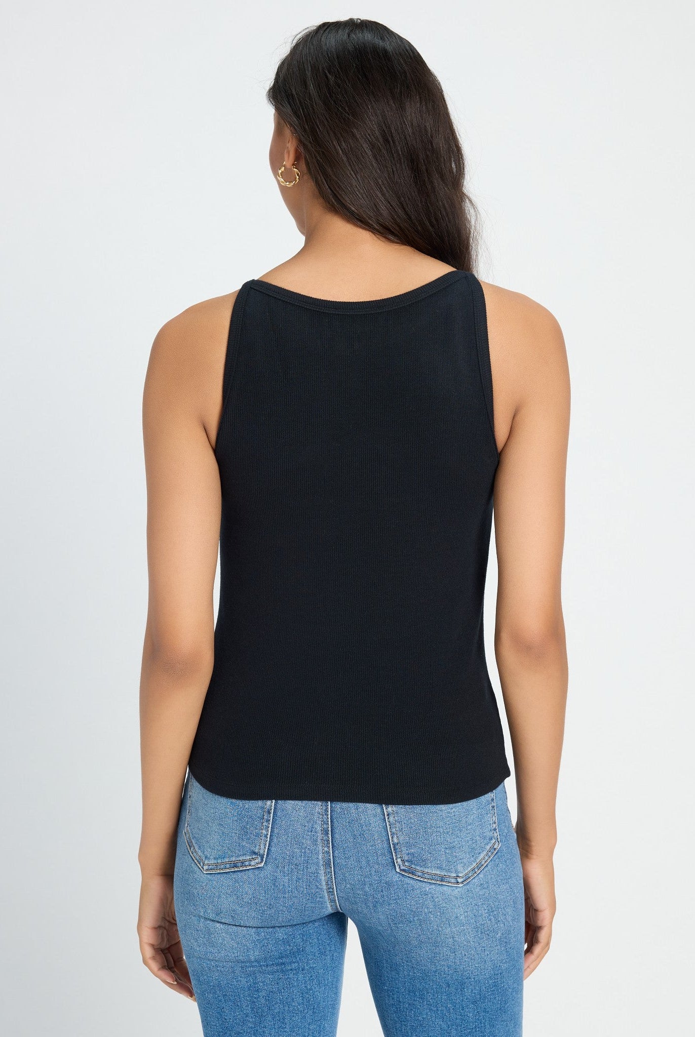 Black $|& SEAS Laurel Ribbed Shelf Bra Tank - SOF Back