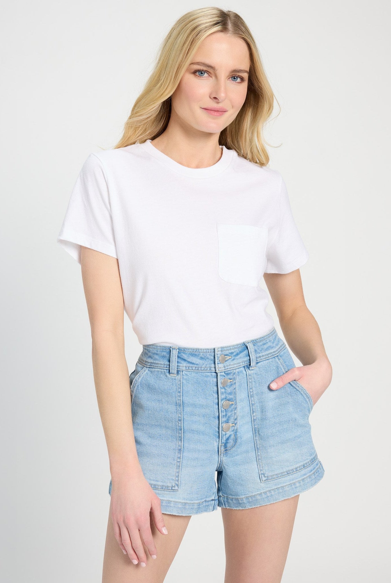 White $|& SEAS Luna Pocket Tee - SOF Front