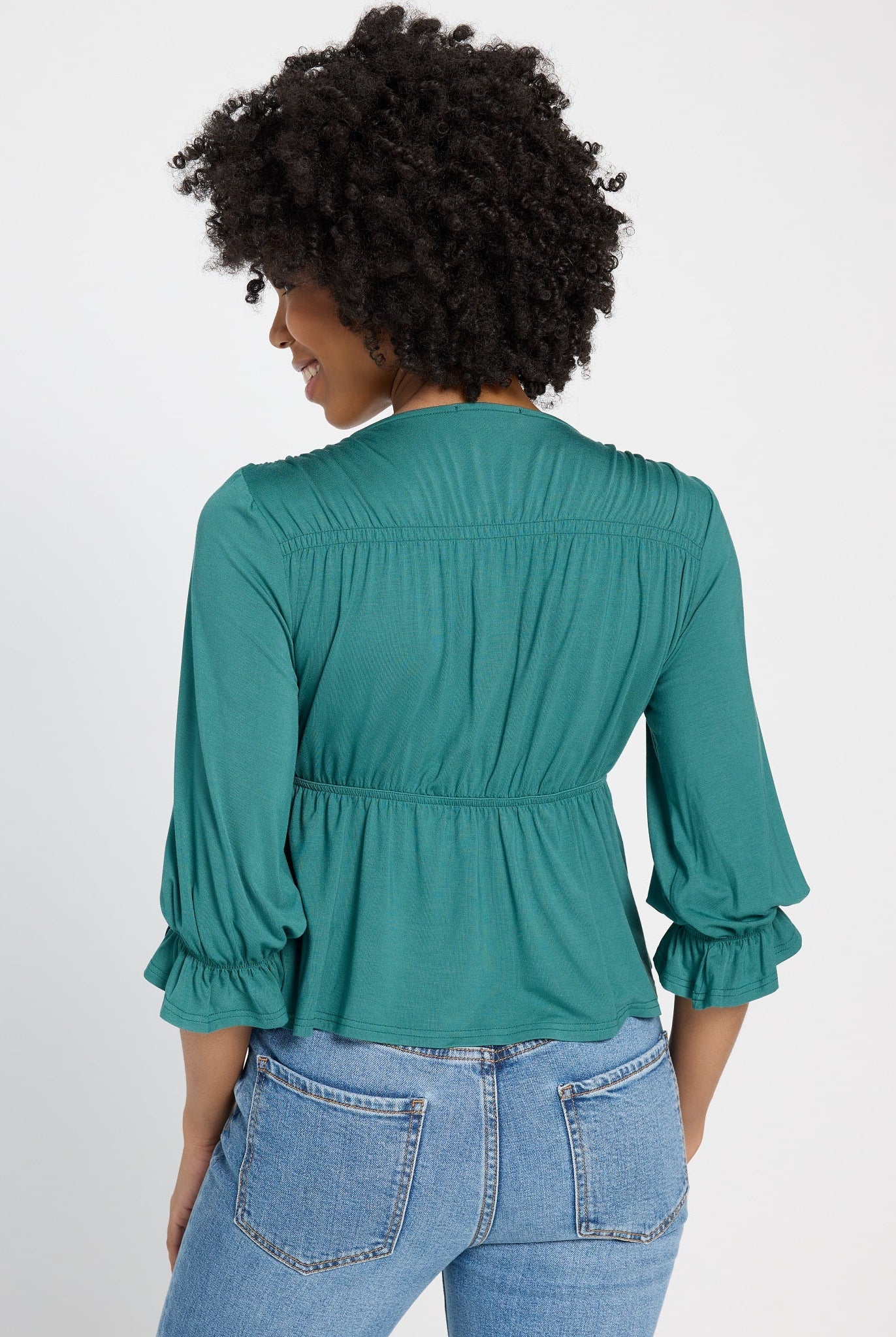 Deep Teal $|& SEAS Sailwind V-Neck Ruffle Top - SOF Back