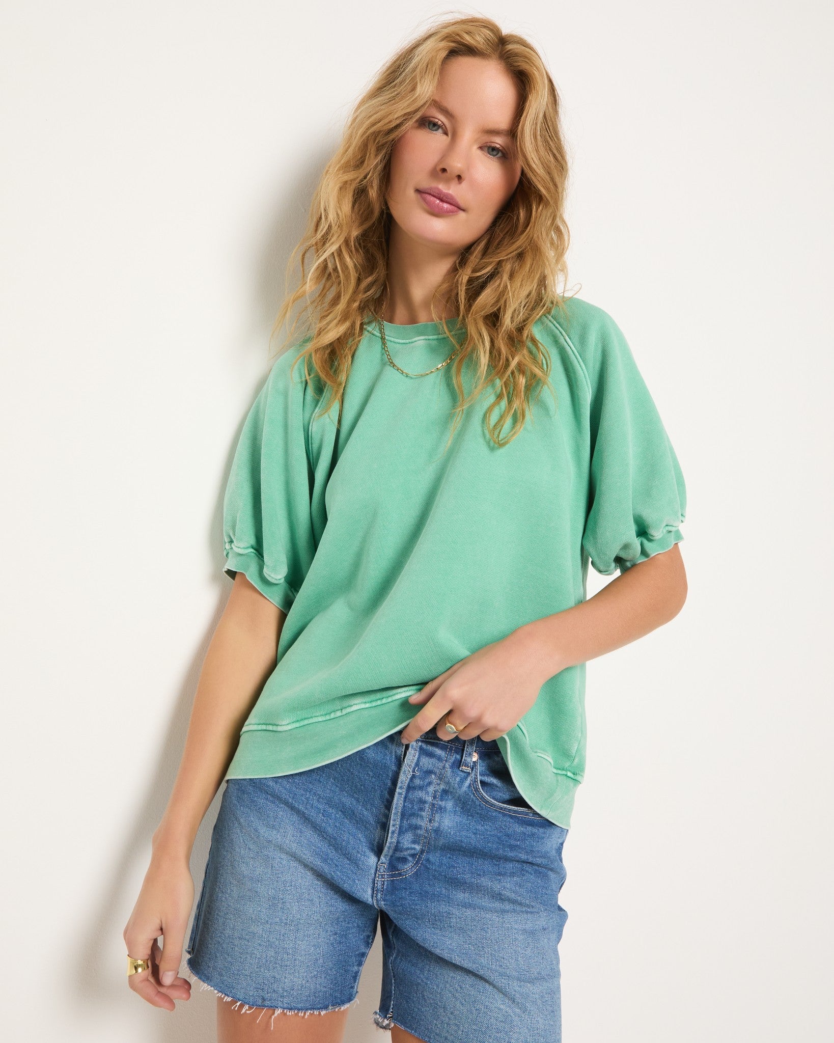Washed Green Apple $|& SEAS Sundeck Short Sleeve Sweatshirt - SOF Front