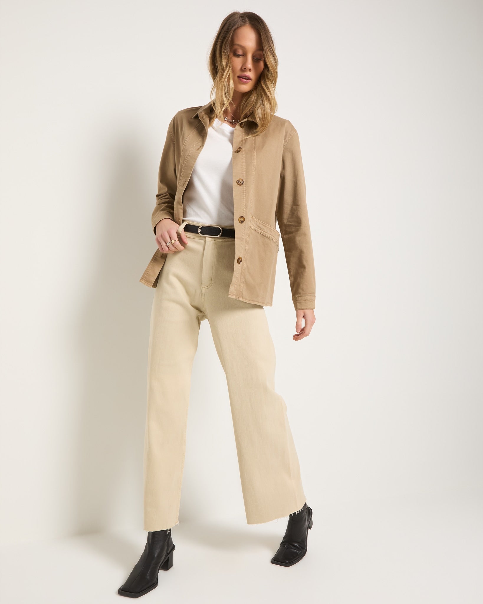 Washed Khaki $|& SEAS Pierside Twill Chore Jacket - SOF Front
