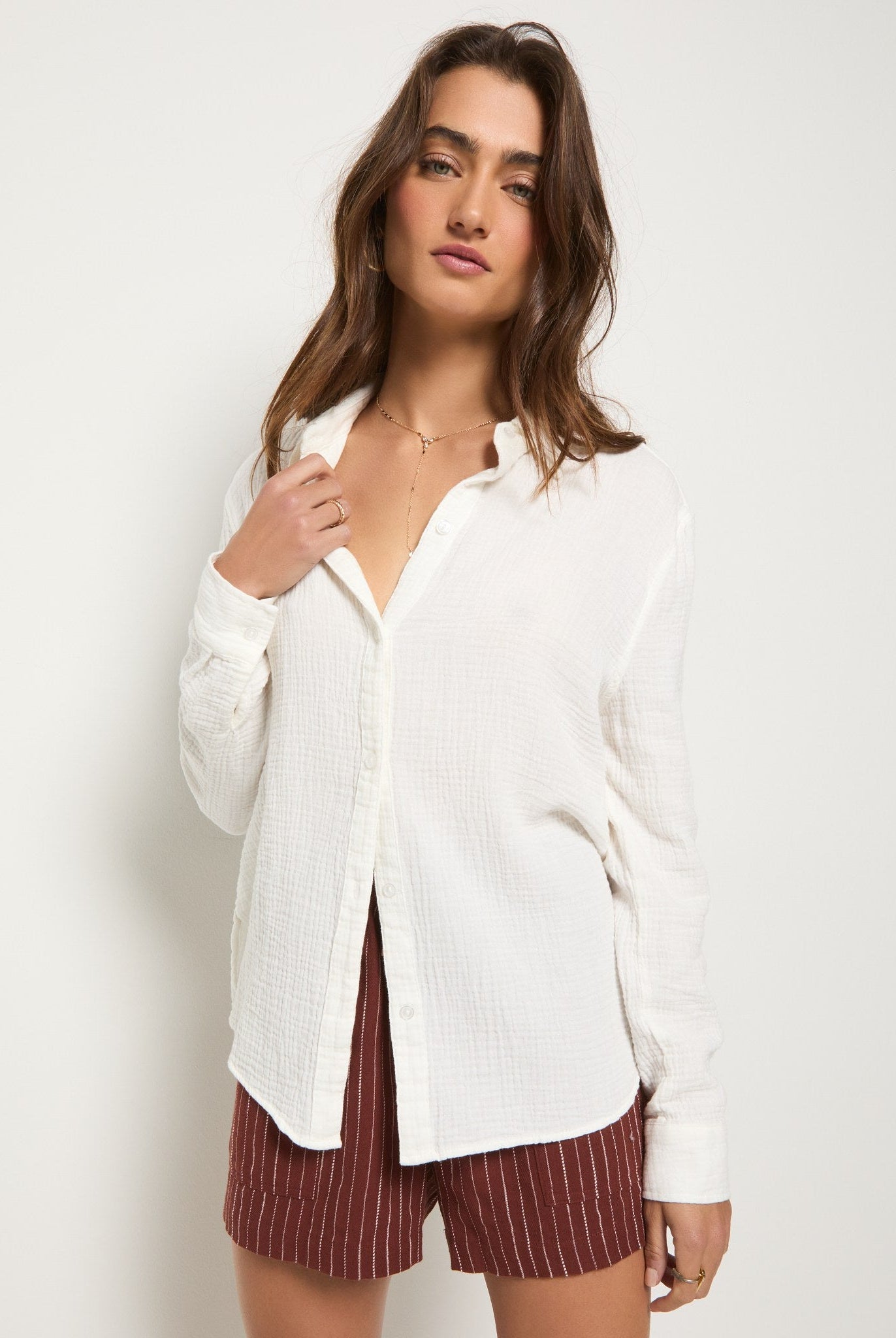 White $|& SEAS Whitecap Gauze Button Up Shirt - SOF Front